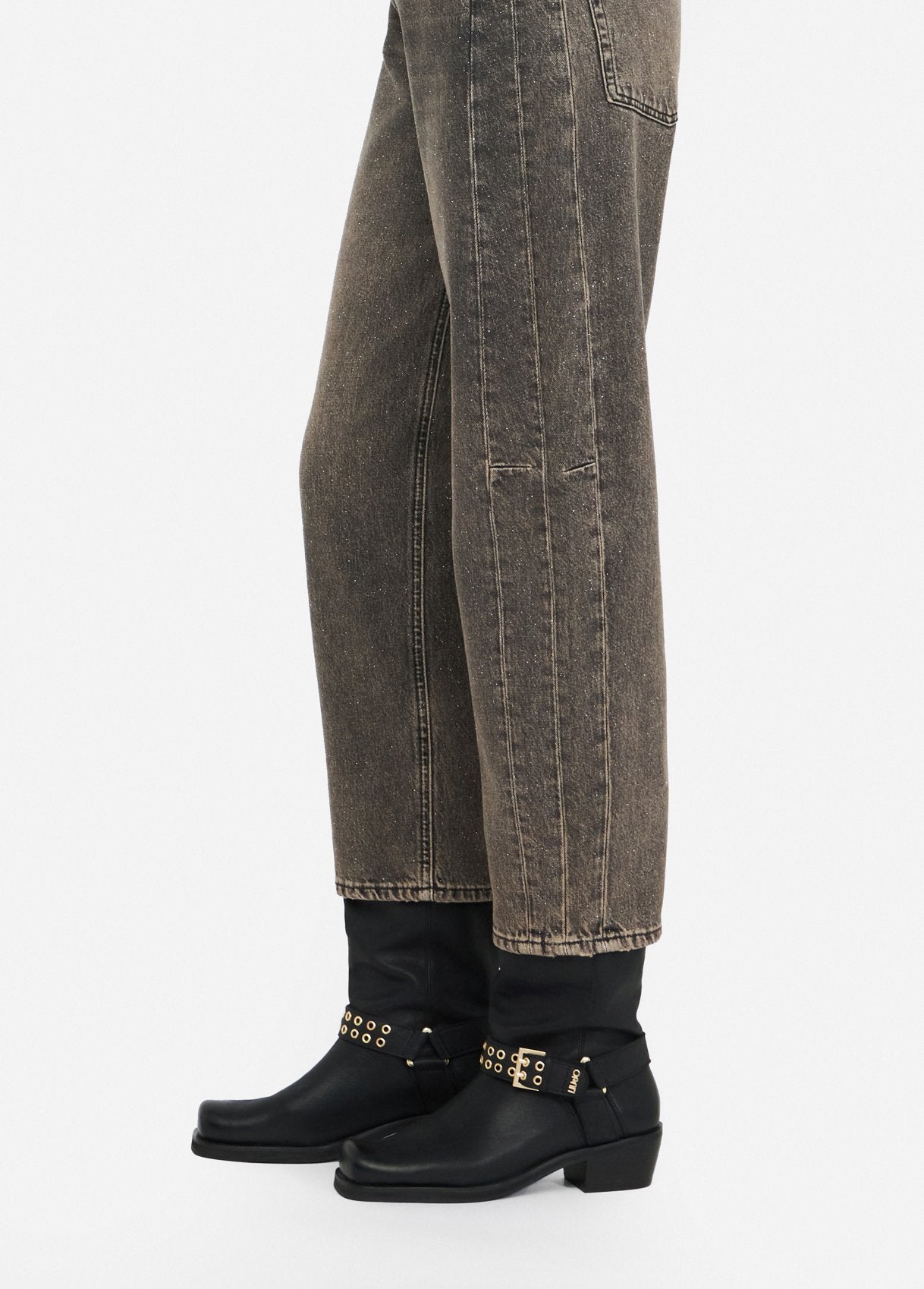 Jeans Boyfriend con Glitter / Grigio