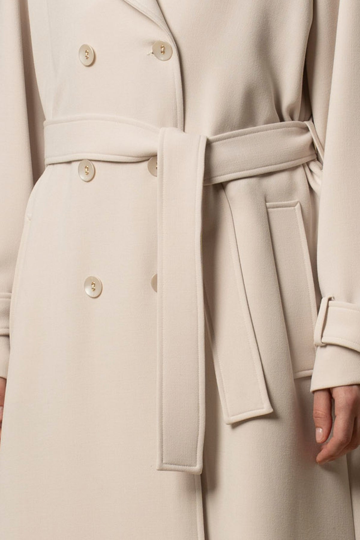 Cappotto Doppiopetto con Cintura / Avorio - Ideal Moda