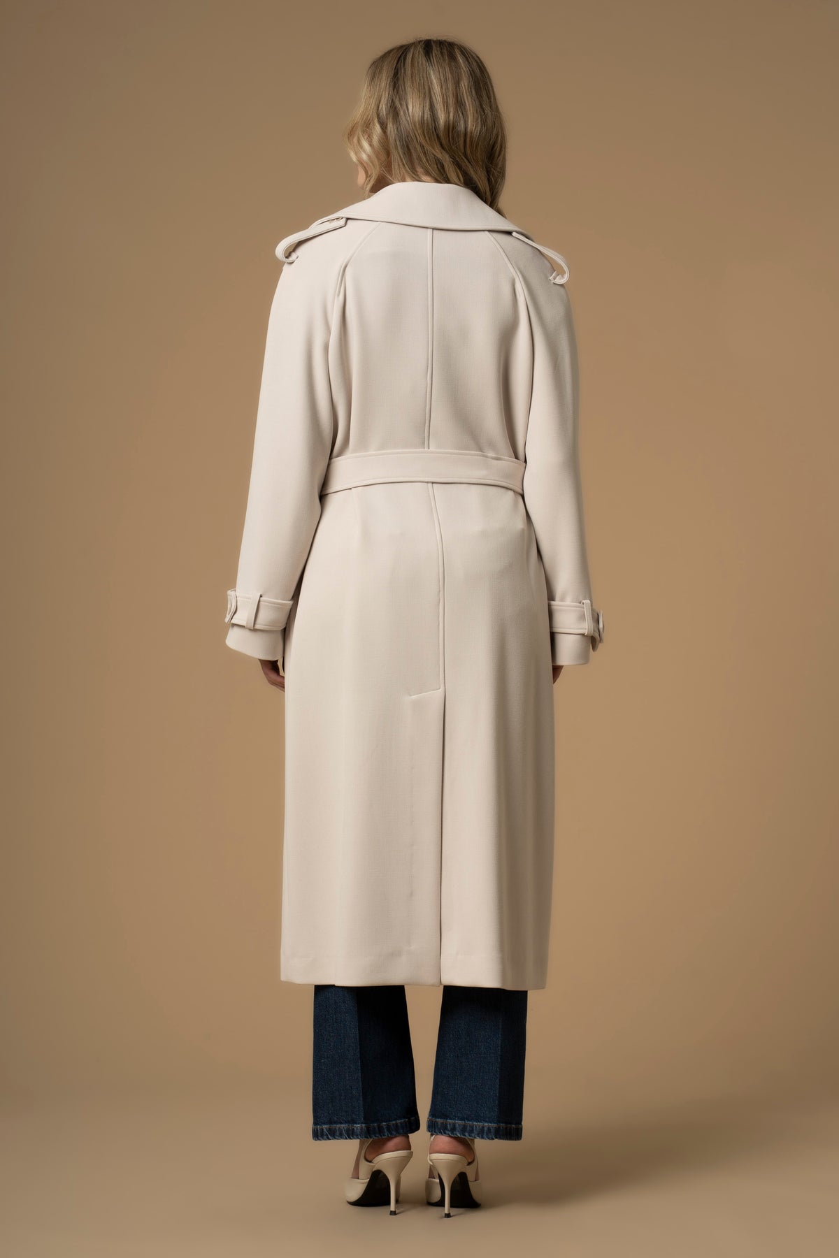 Cappotto Doppiopetto con Cintura / Avorio - Ideal Moda