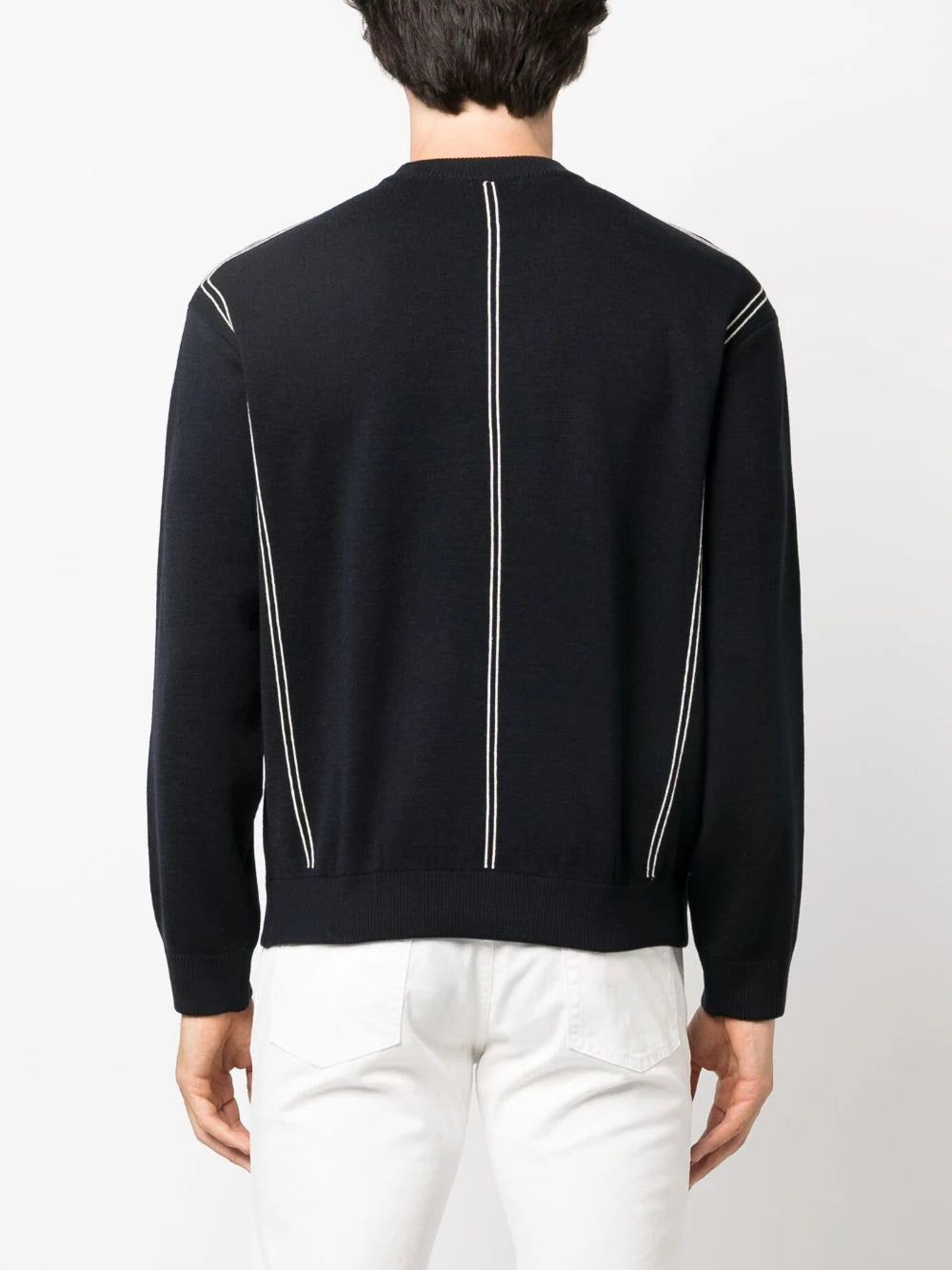 Maglia in Misto Lana con Righe Jacquard / Blu - Ideal Moda
