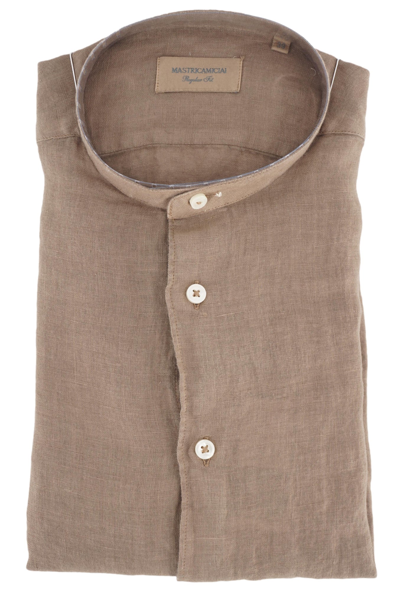 Camicia in Lino con Collo alla Coreana / Marrone - Ideal Moda