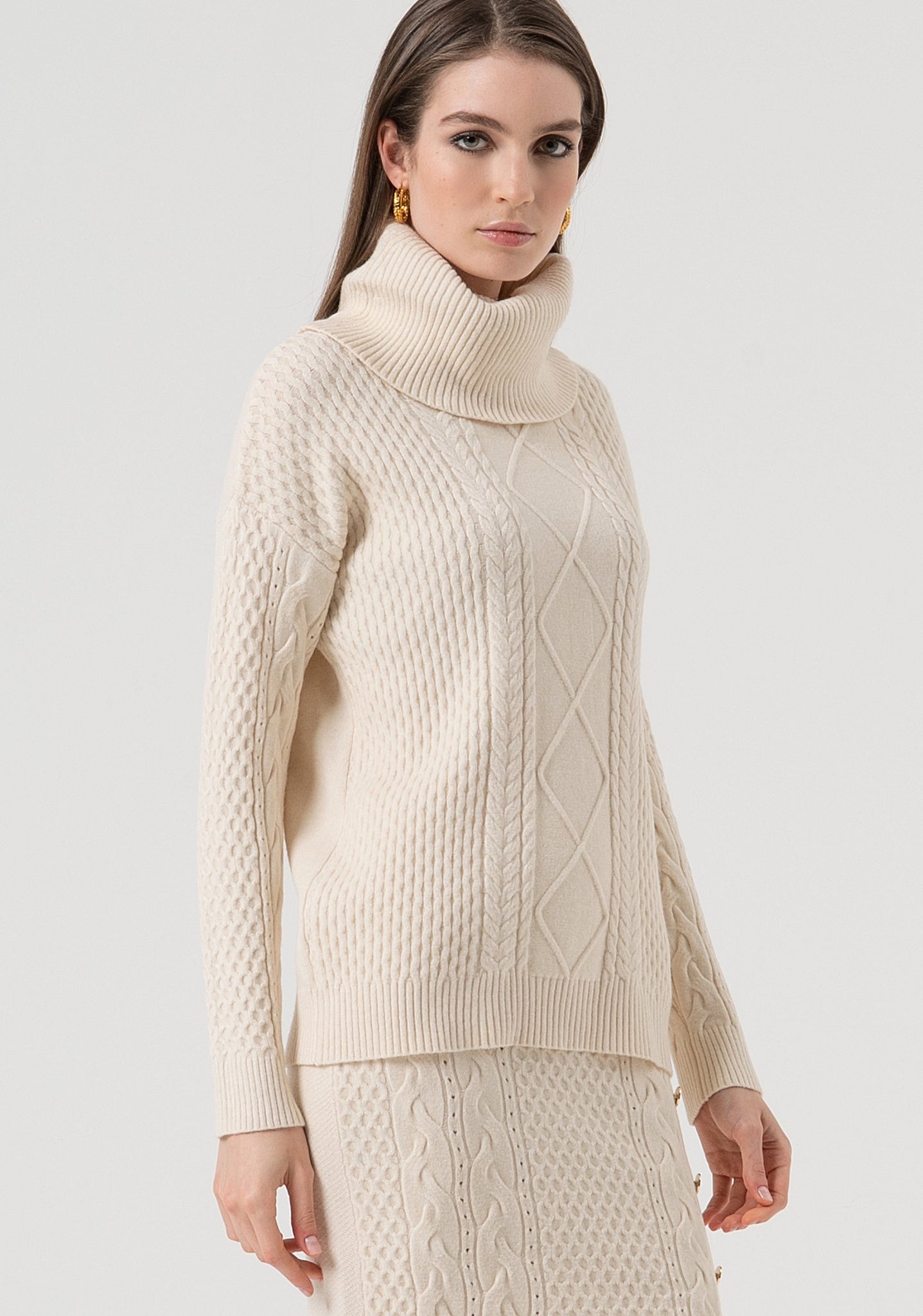Maglia Loose Fit in Punto Treccia / Avorio