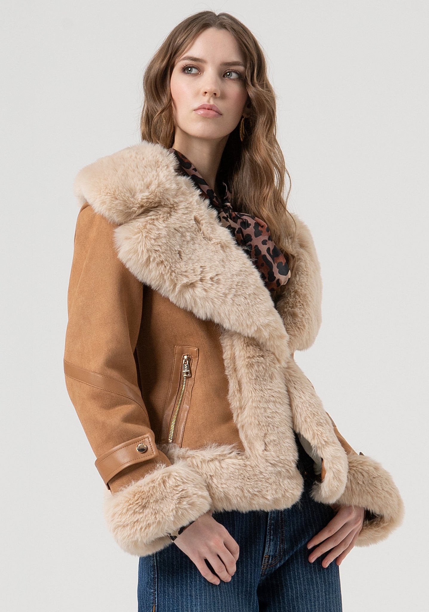 Giacca Biker con Zip Centrale / Marrone
