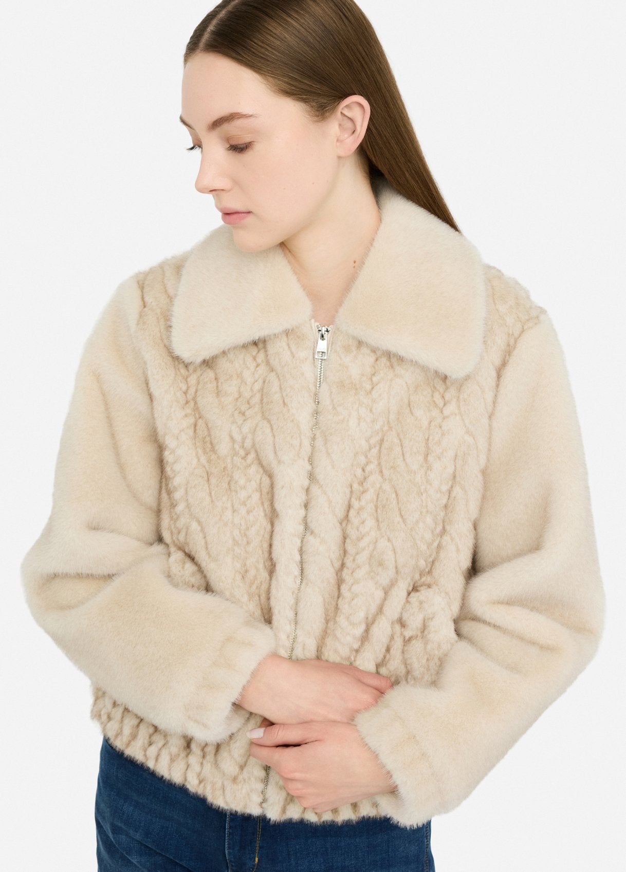 Bomber in Teddy con Trecce / Beige