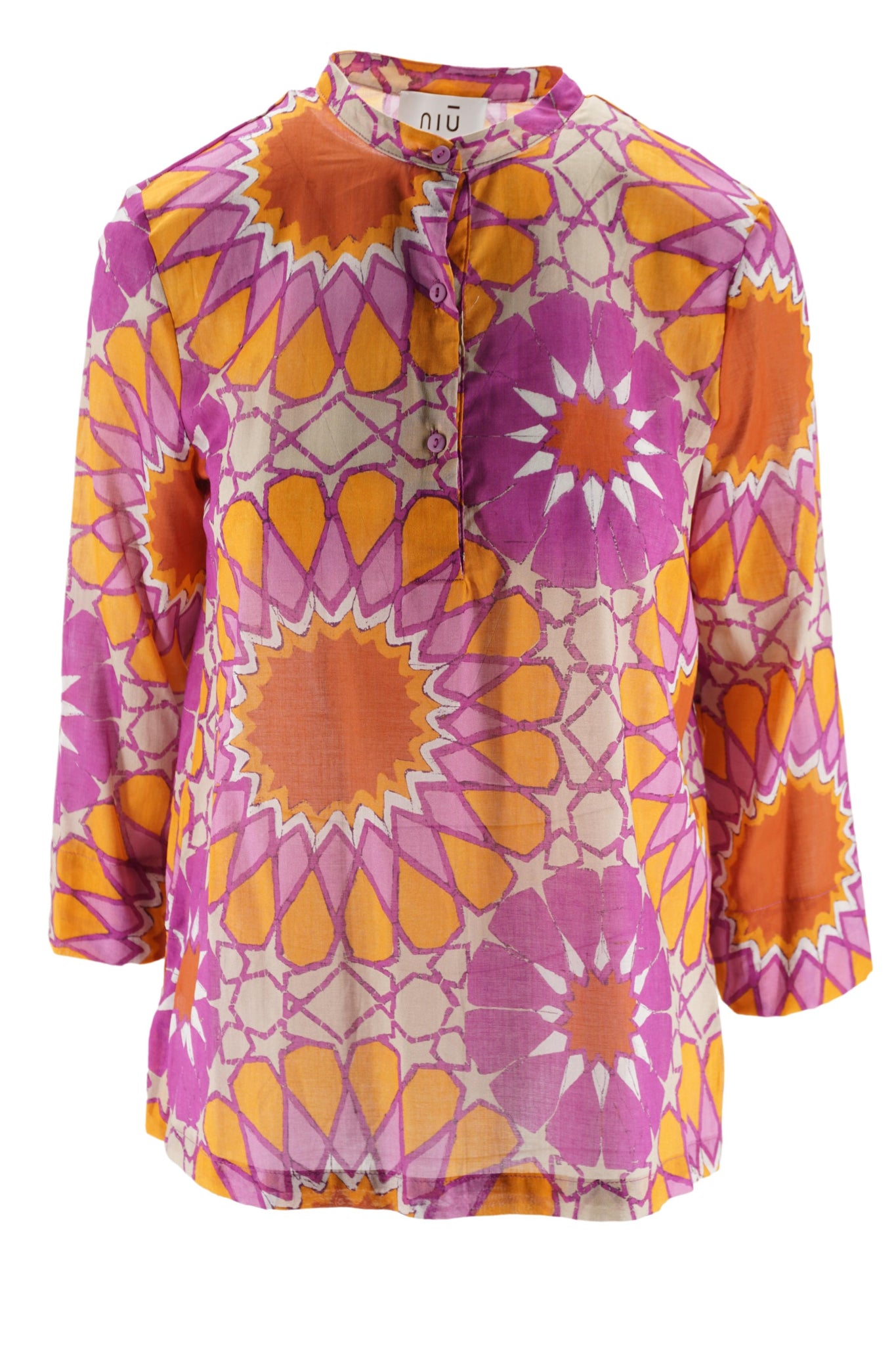 Camicia Coreana con Fantasia / Arancione - Ideal Moda
