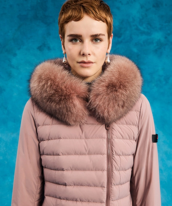 Piumino Slim con Pelliccia / Rosa - Ideal Moda