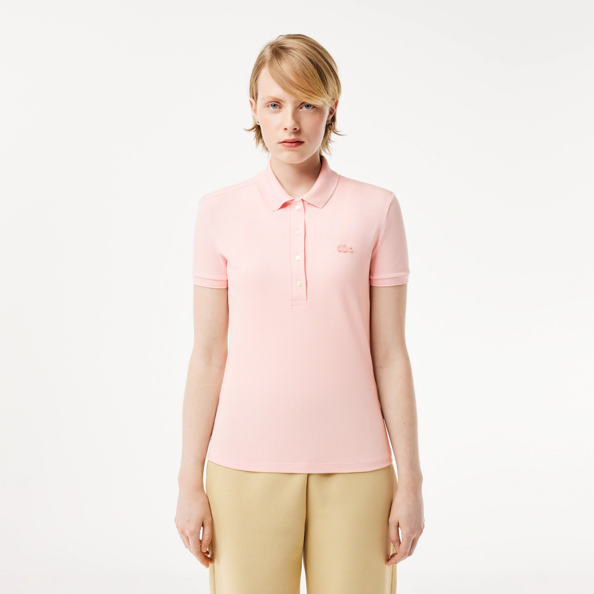 Polo in Piqué di Cotone Stretch / Rosa