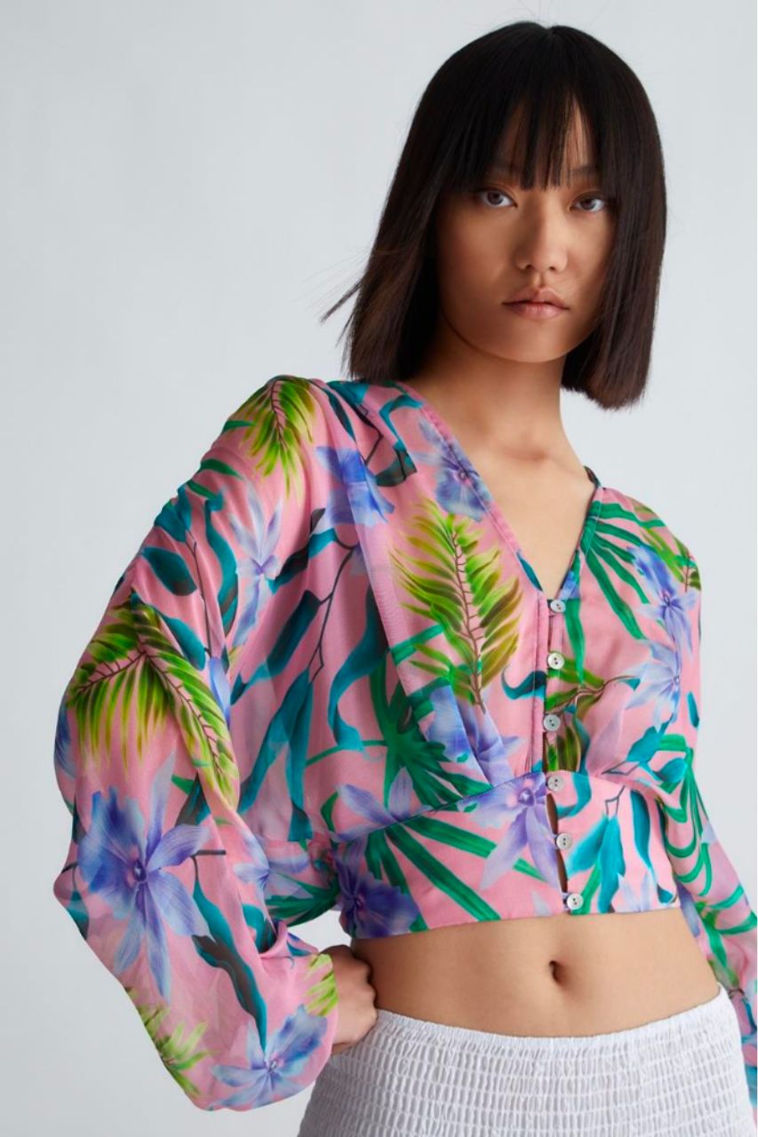 Blusa in Chiffon con Fantasia / Rosa - Ideal Moda