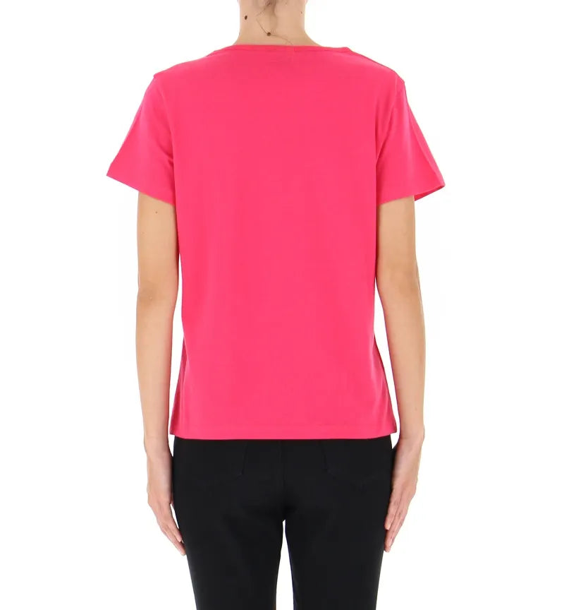 T-Shirt con Scollo a V e Ricamo / Rosa - Ideal Moda