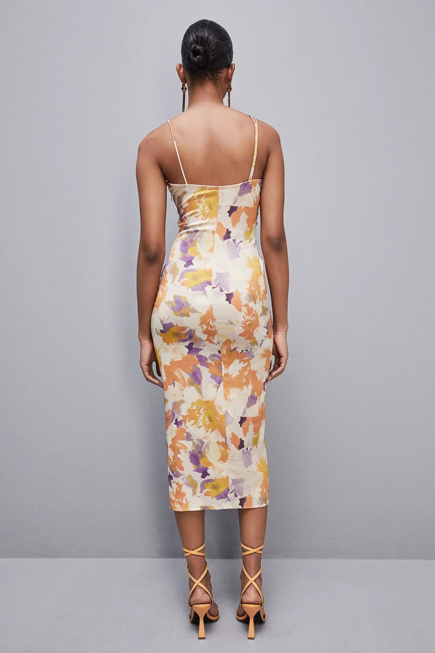 Abito Midi con Spalline Asimmetriche / Arancione - Ideal Moda