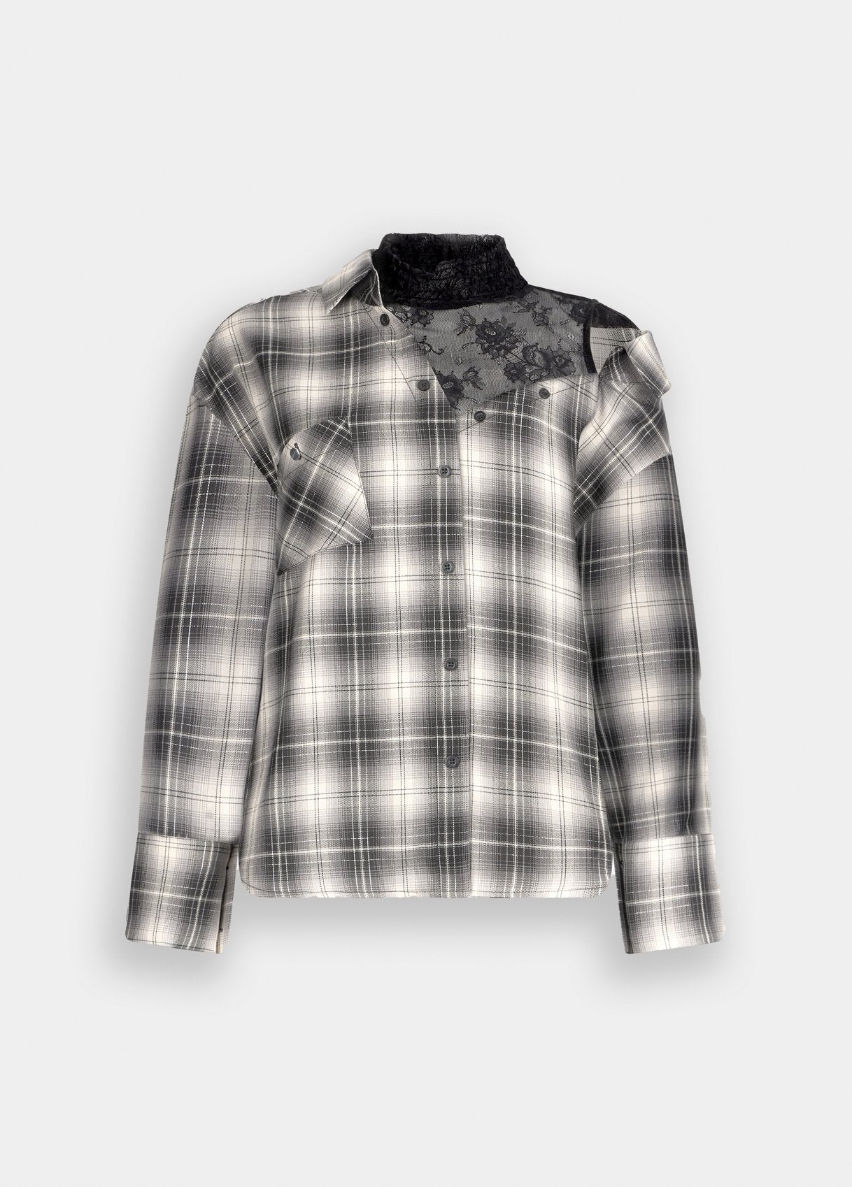 Camicia a Quadri con Pizzo / Nero