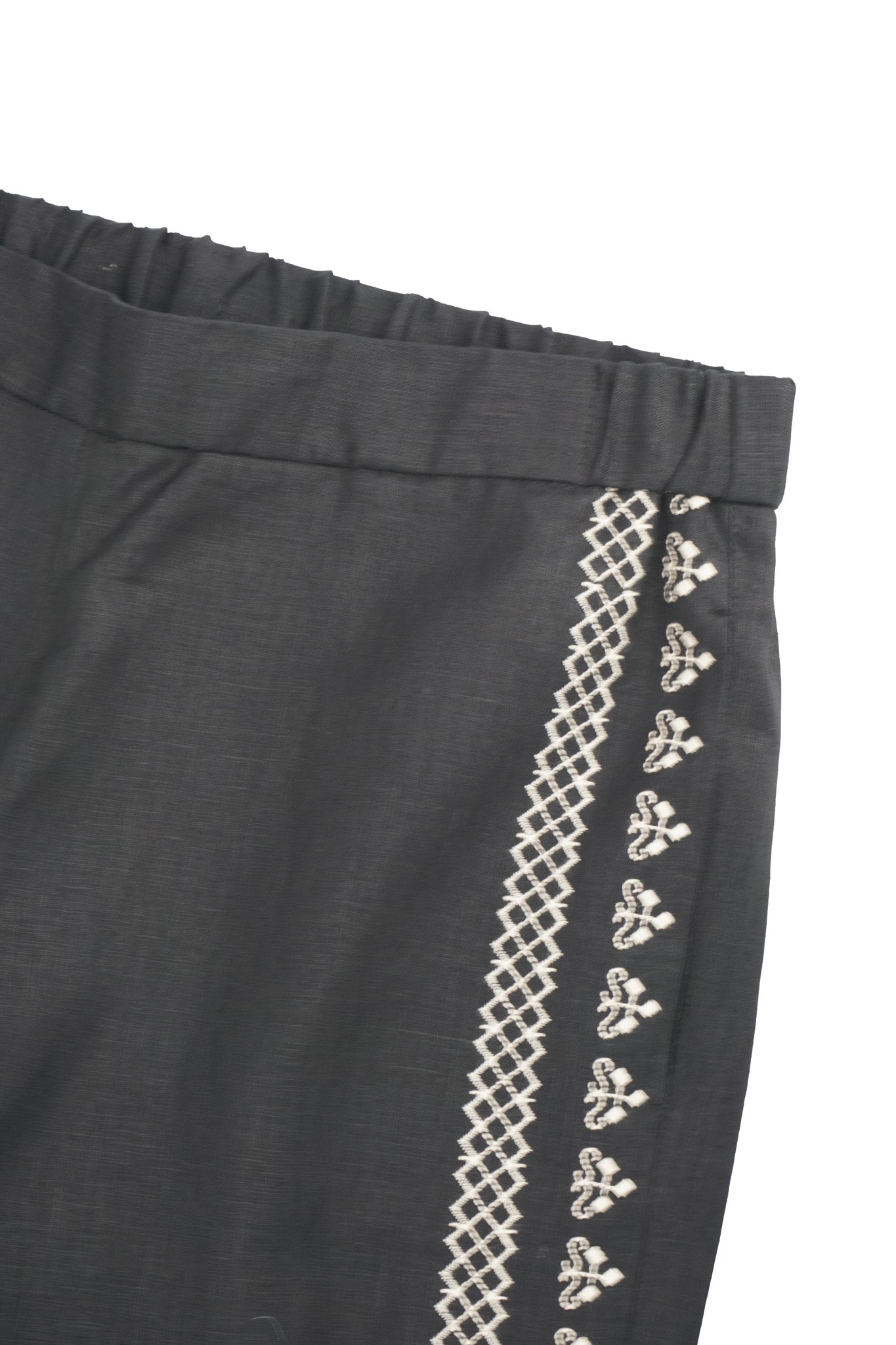 Pantalone in Puro Lino con Ricamo / Nero - Ideal Moda