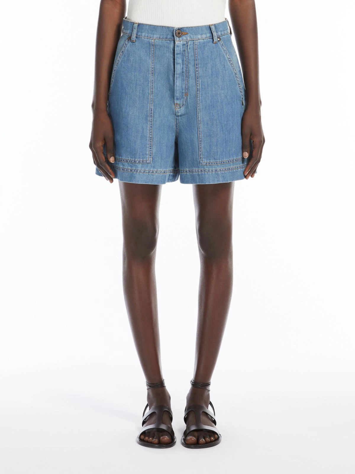 Bermuda in Denim di Cotone e Lino / Jeans