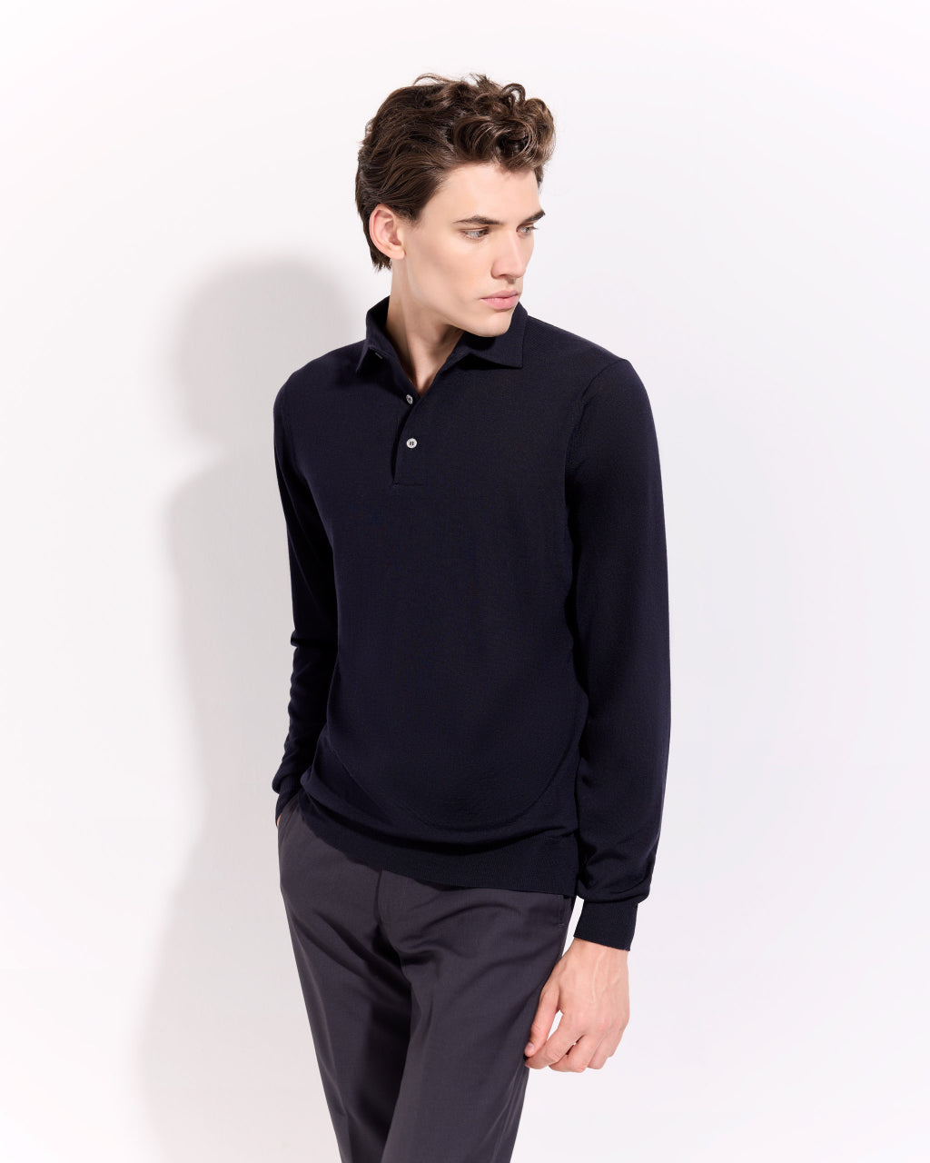 Polo in Maglia Collo Paramontura / Blu