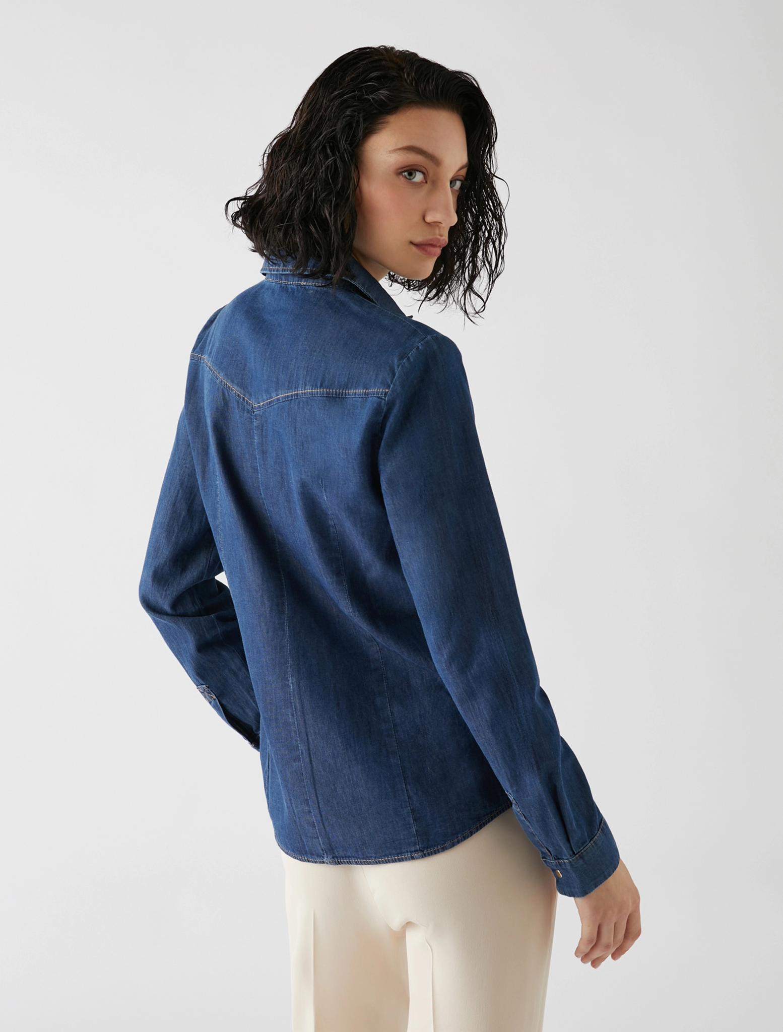 Camicia in Denim Leggero / Marrone - Ideal Moda