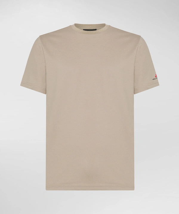 T-Shirt Stretch in Cotone e Seta / Beige - Ideal Moda
