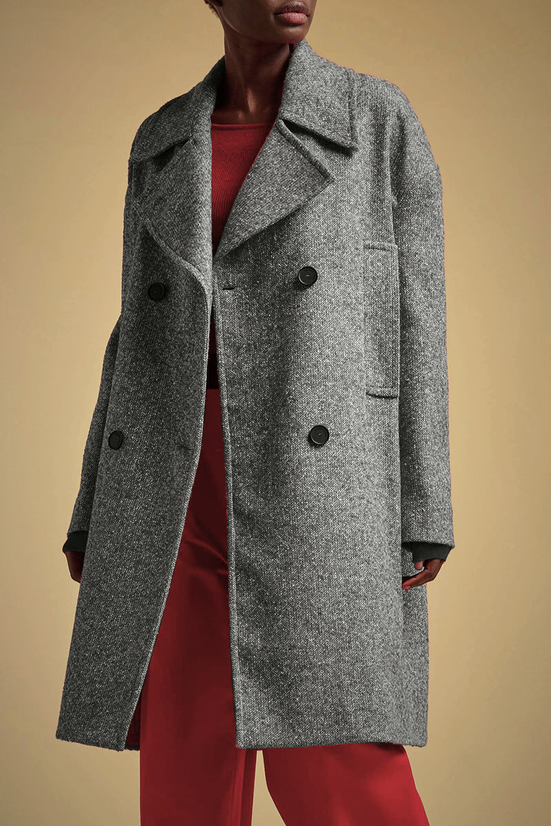 Cappotto Doppiopetto in Tweed / Nero