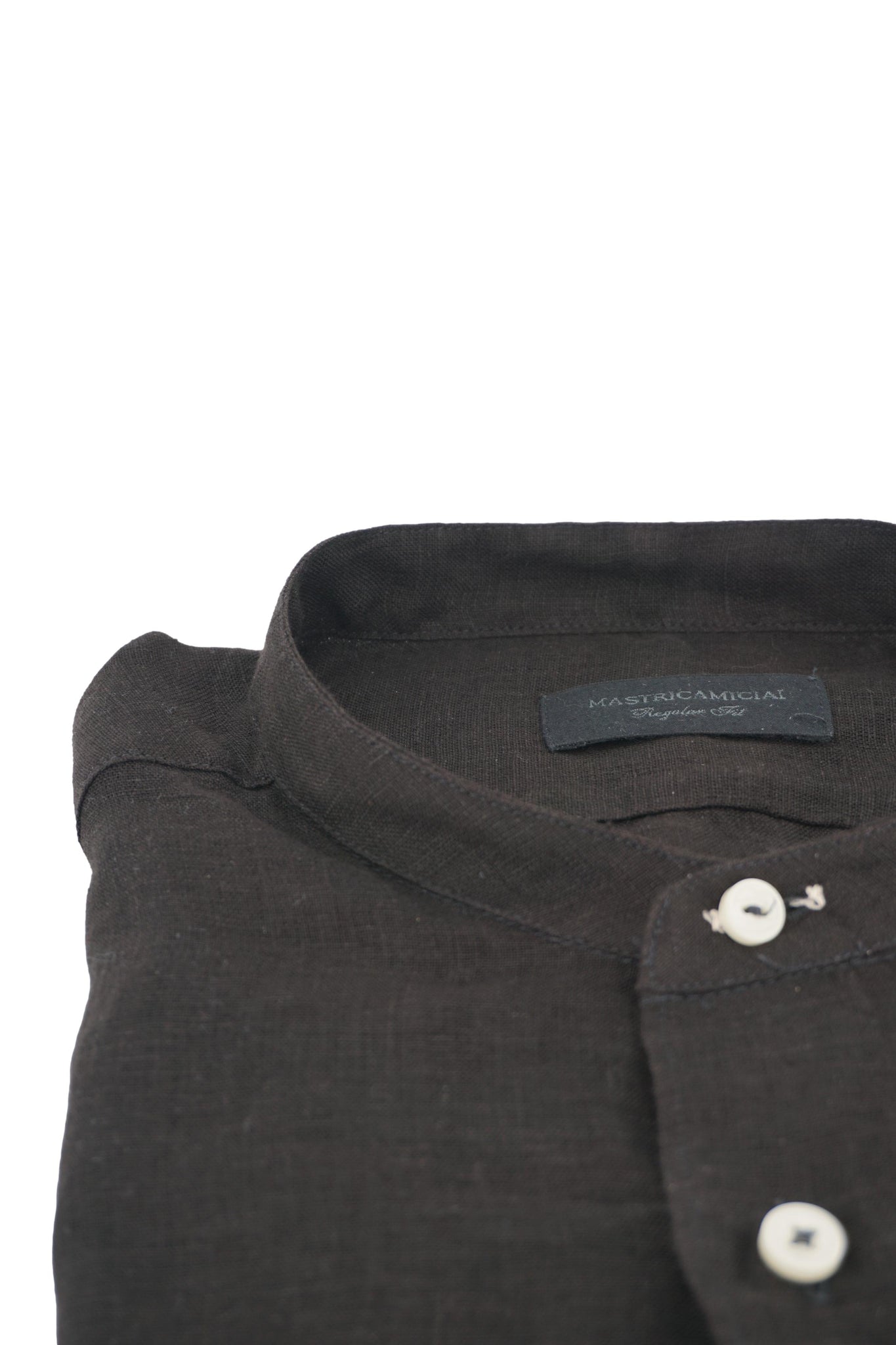 Camicia in Lino con Collo alla Coreana / Nero - Ideal Moda