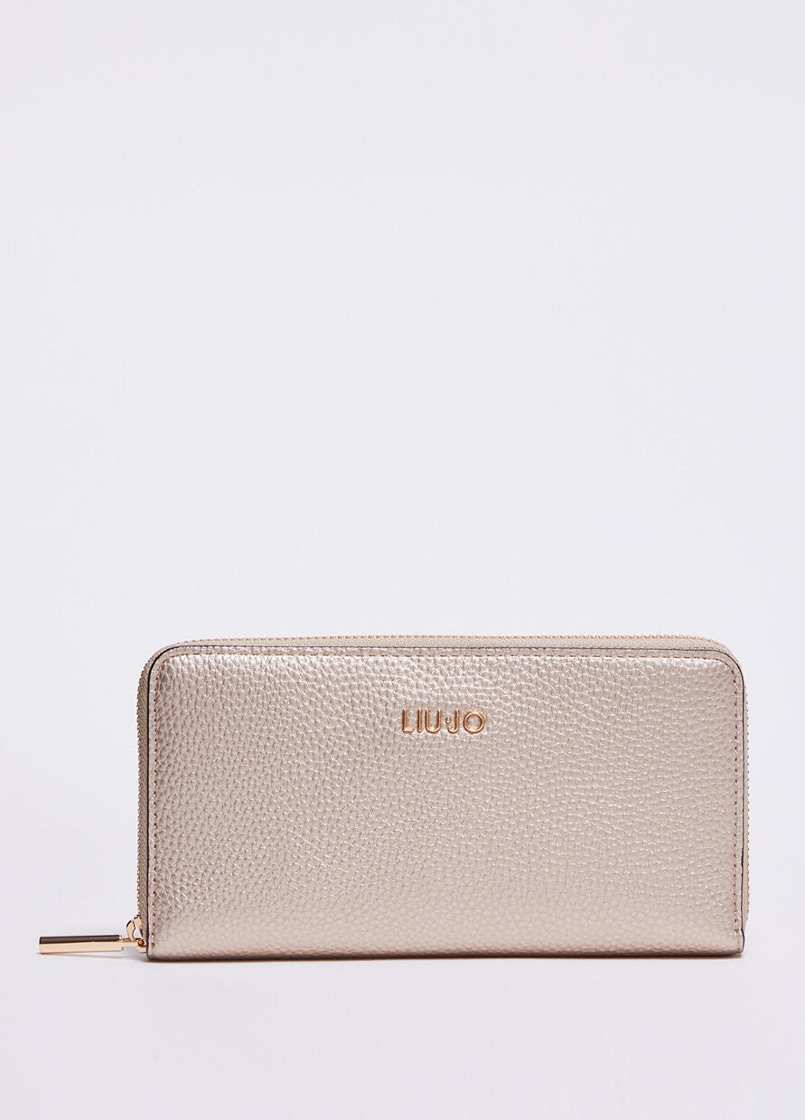 Portafoglio Zip Around con Logo / Oro - Ideal Moda