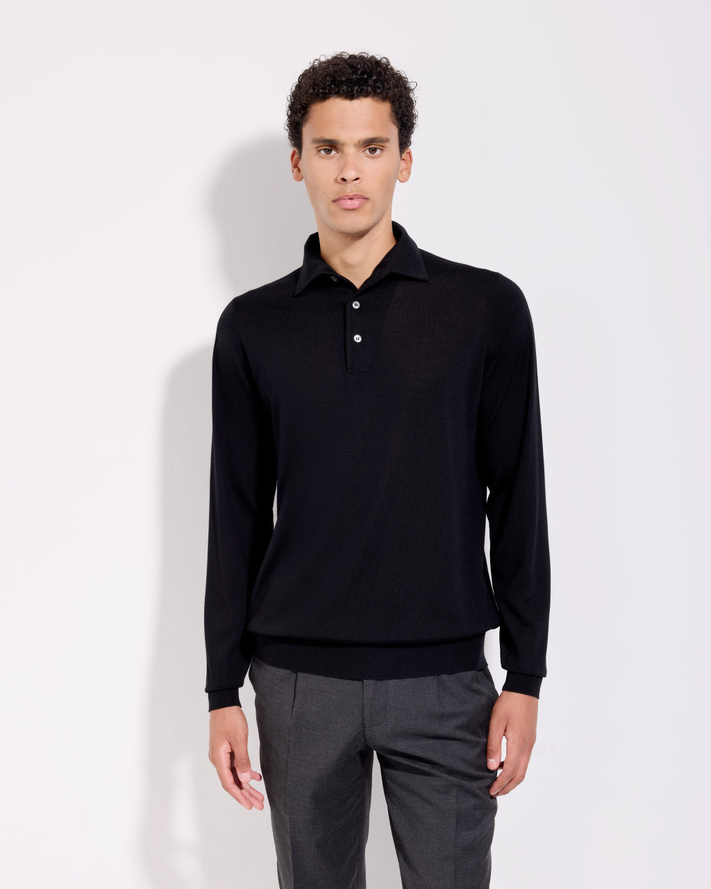 Polo in Maglia Collo Paramontura / Nero