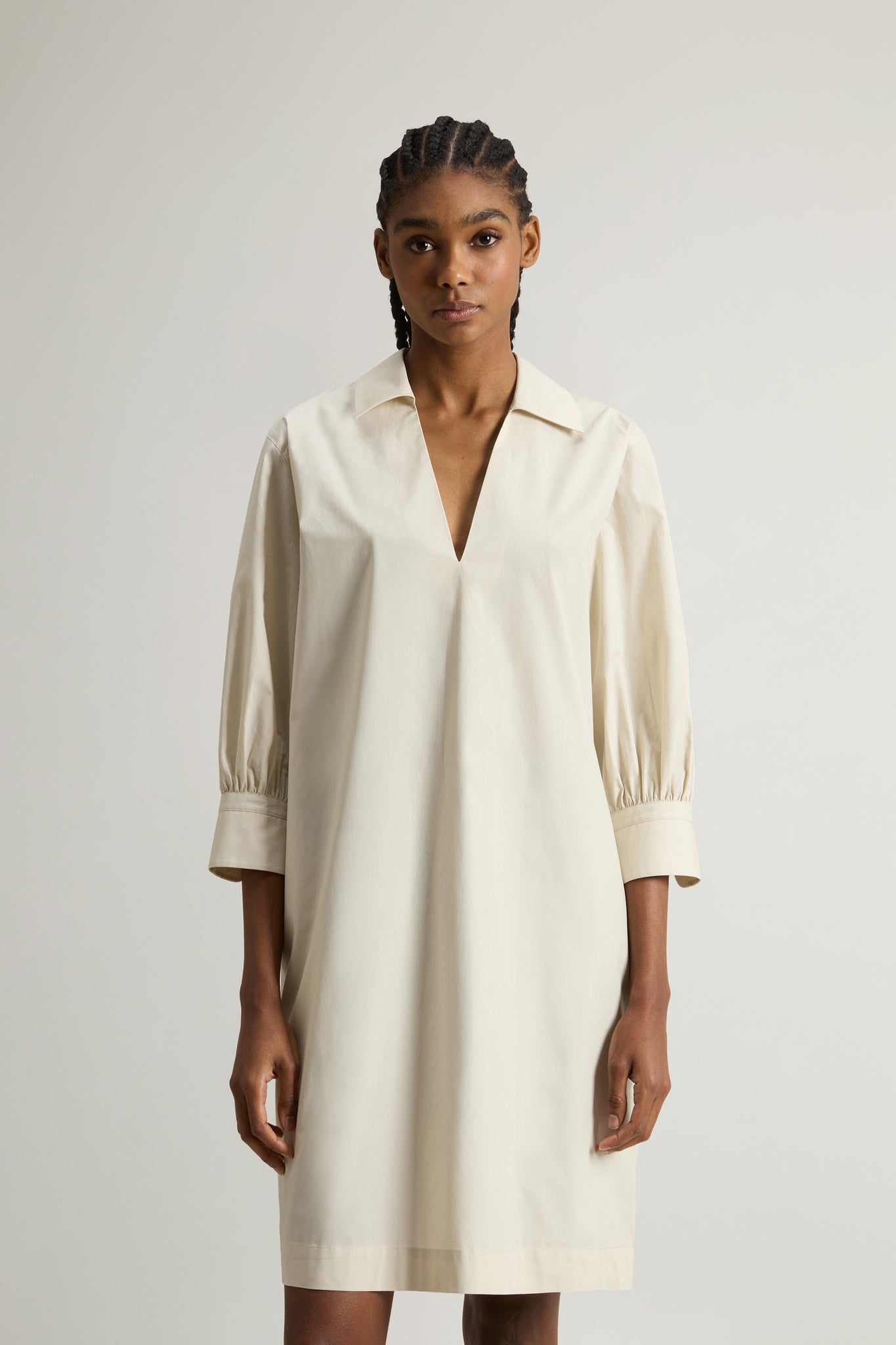 Vestito in Popeline di Puro Cotone / Beige - Ideal Moda