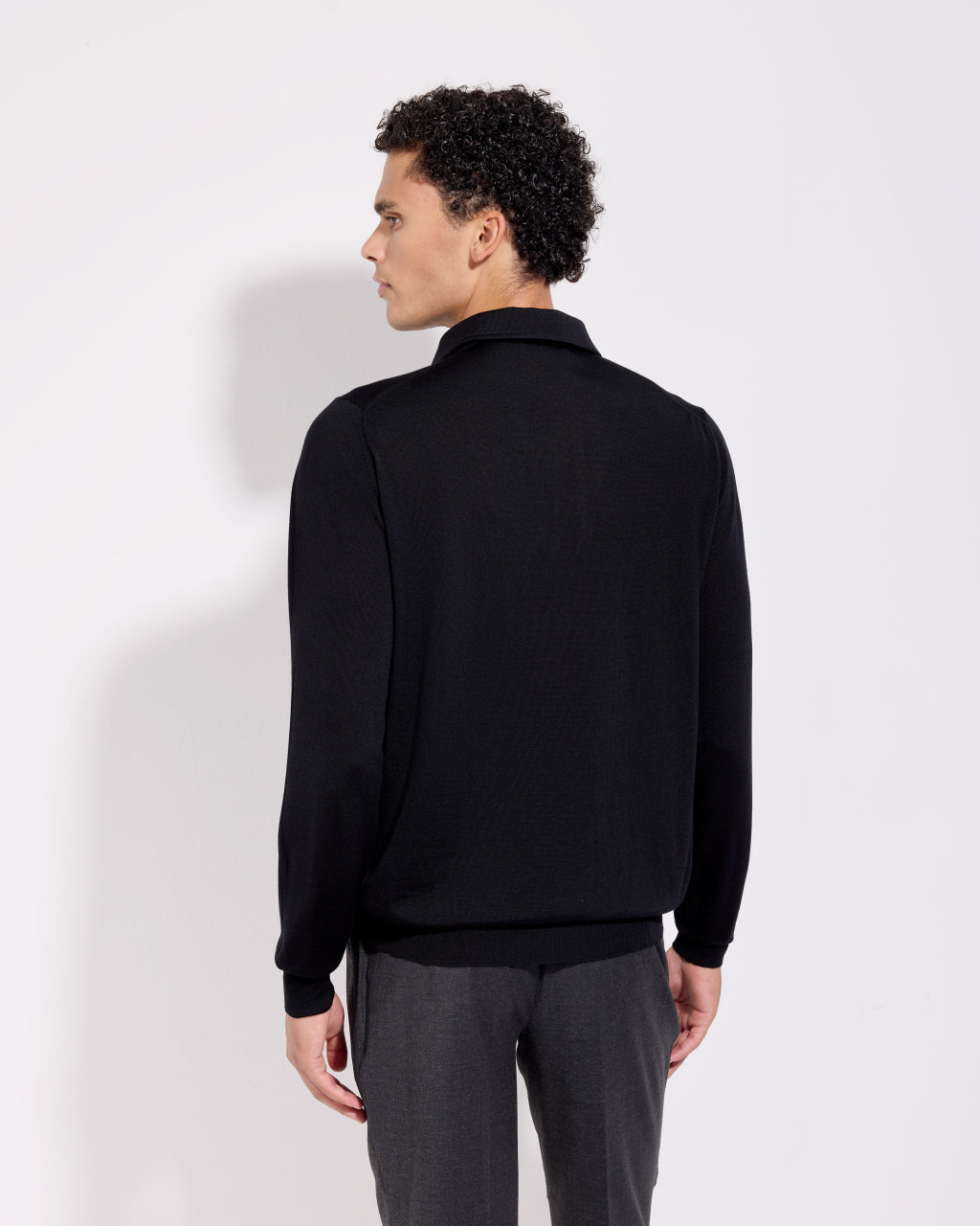 Polo in Maglia Collo Paramontura / Nero