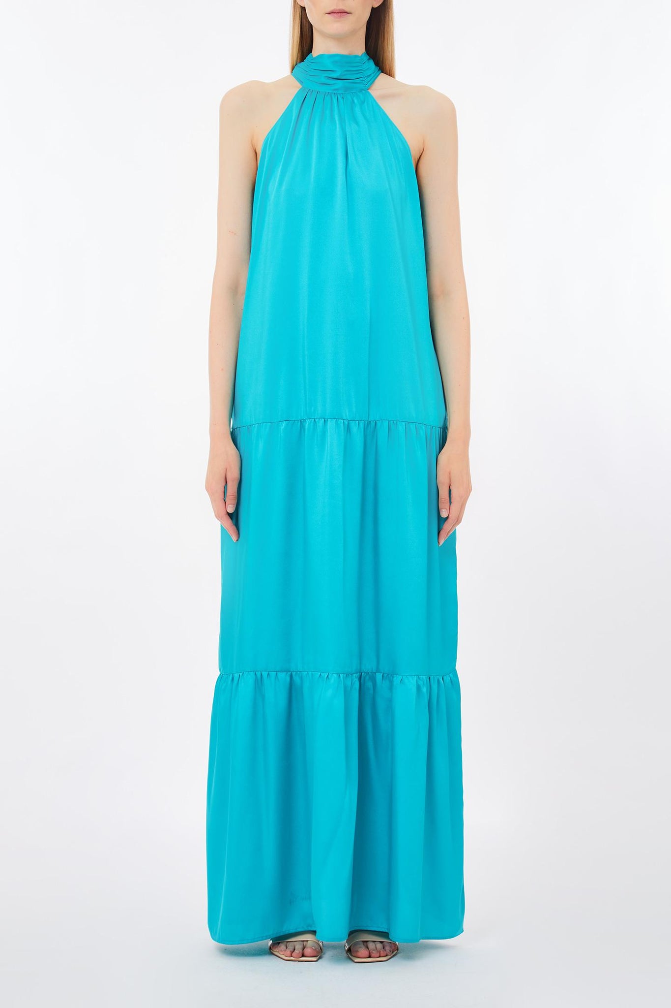 Abito Lungo in Raso / Azzurro - Ideal Moda