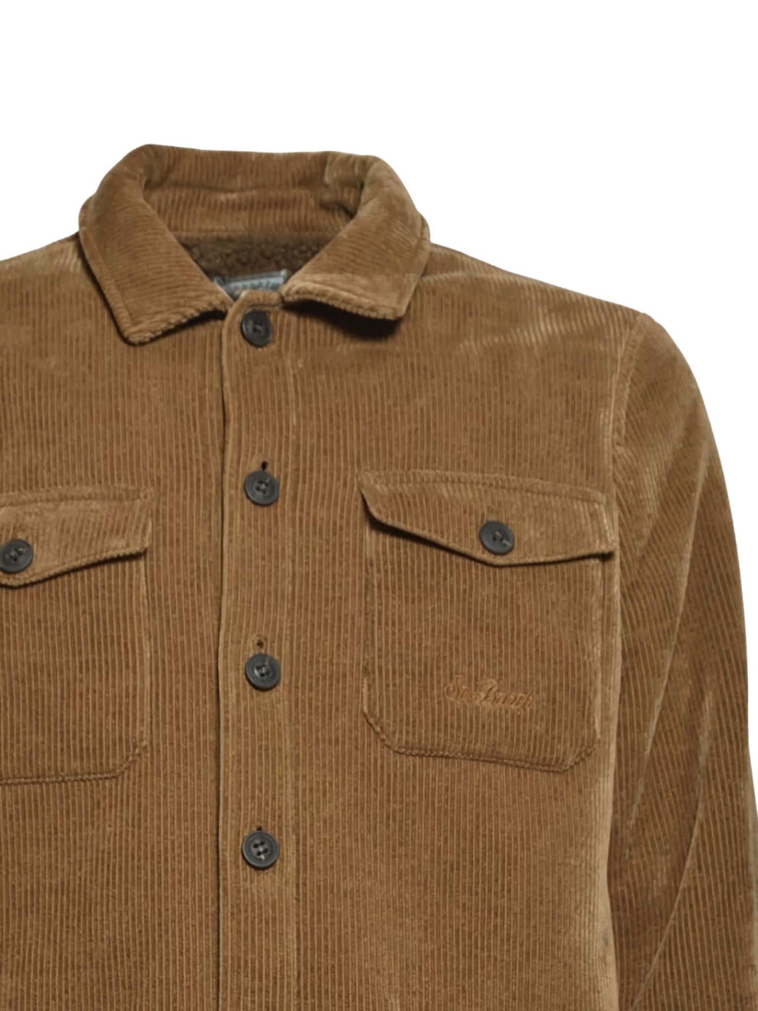 Camicia con Tasche in Velluto a Coste / Beige