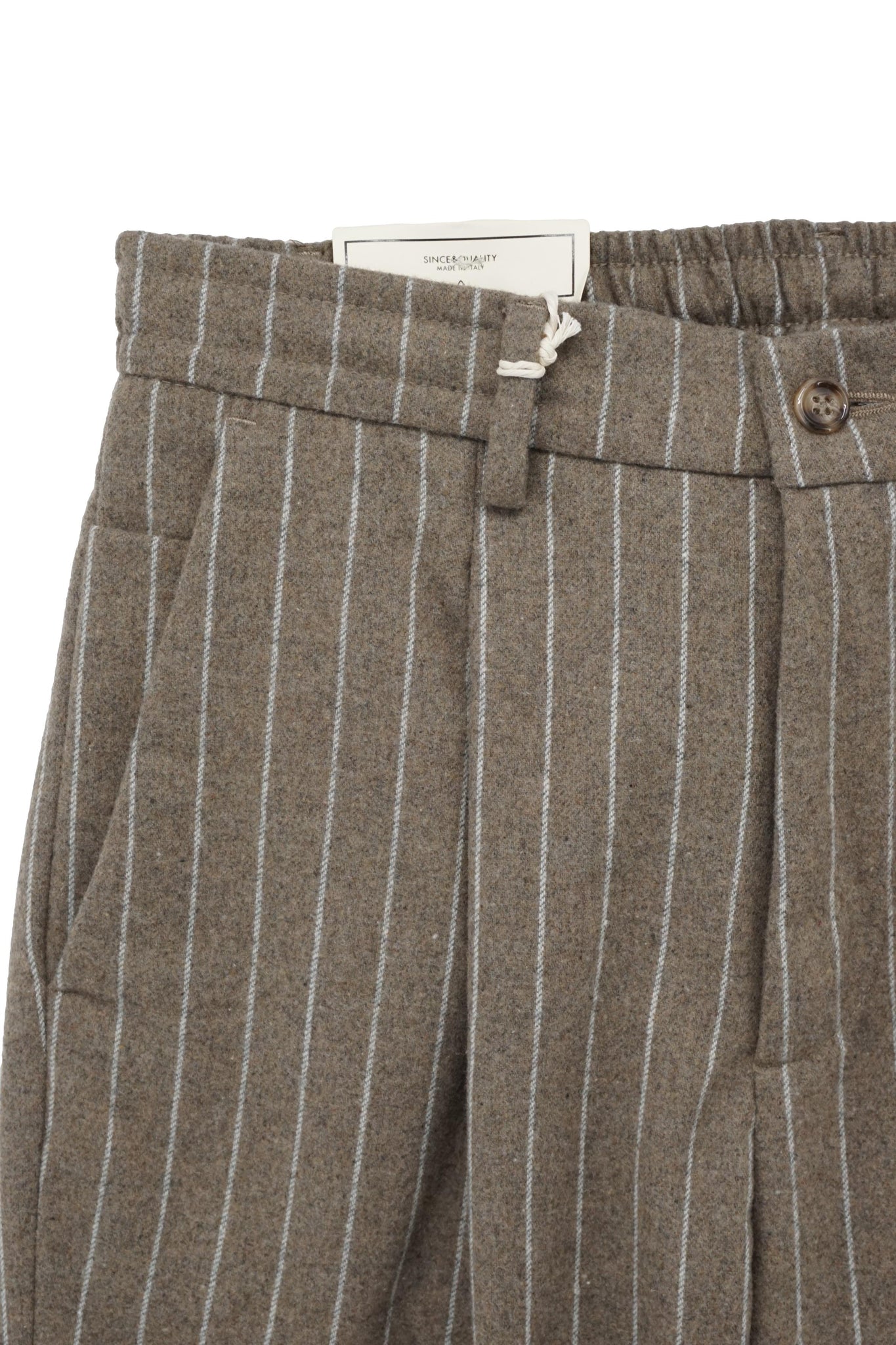 Pantalone Relax in Effetto Lana Gessato / Beige - Ideal Moda