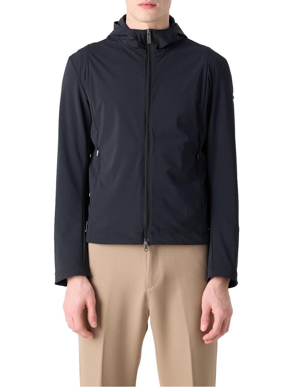 Giubbino Elasticizzato con Cappuccio / Nero - Ideal Moda