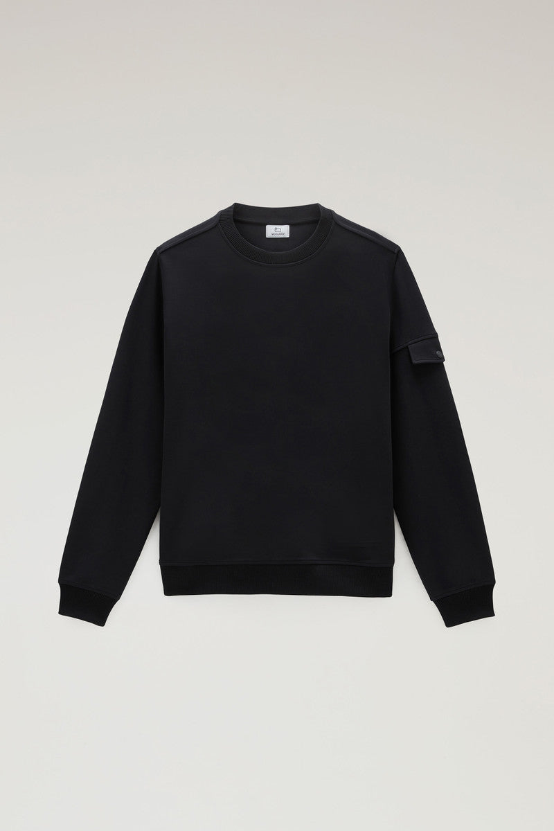 Felpa Girocollo con Tasca sulla Manica / Nero - Ideal Moda