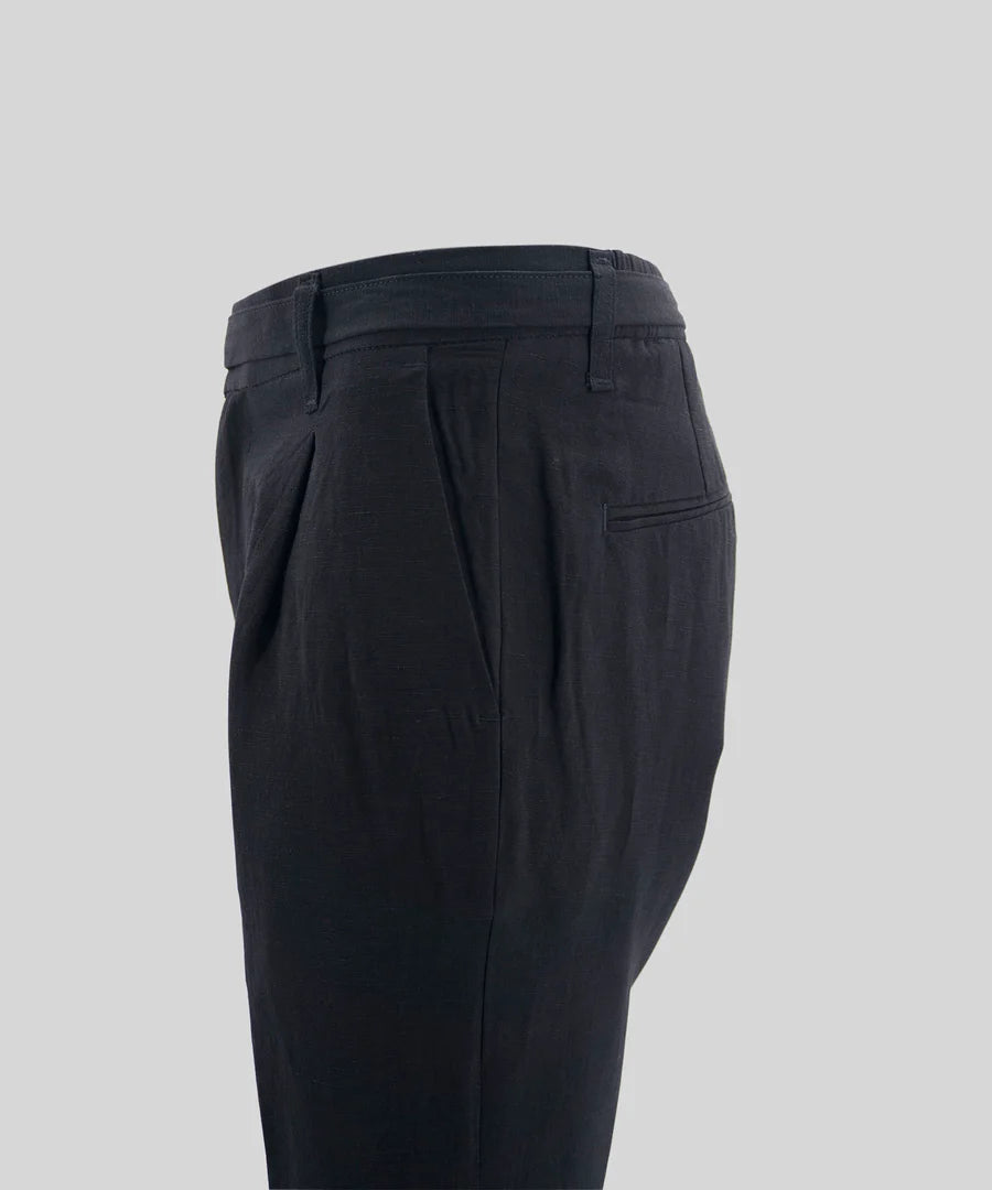 Pantalone con Coulisse Misto Lino / Nero - Ideal Moda
