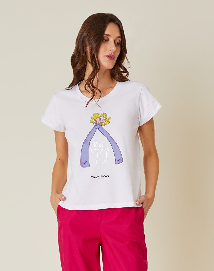 T-Shirt con Stampa / Bianco - Ideal Moda
