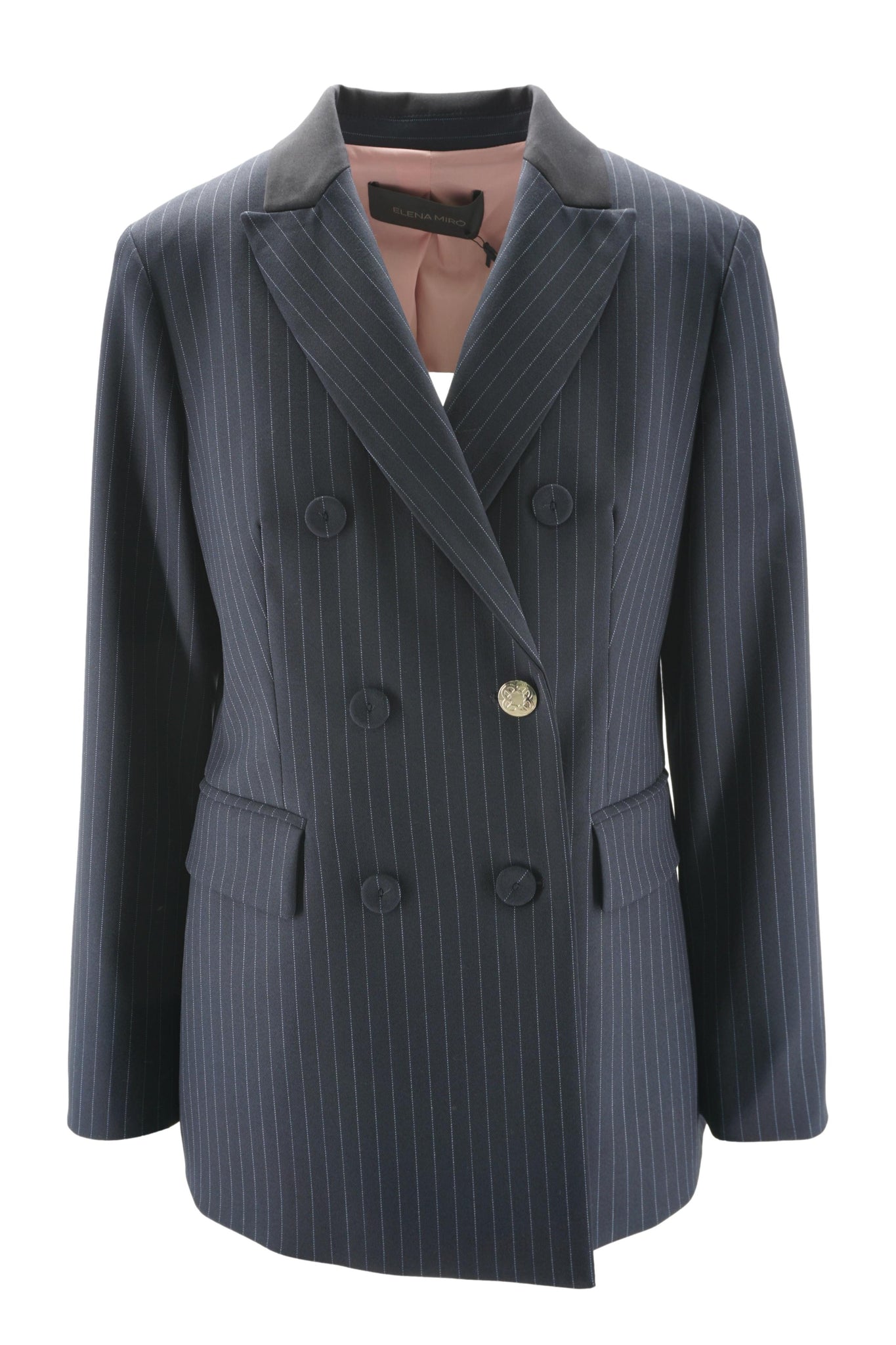 Giacca Gessata con Chiusura Doppiopetto / Blu - Ideal Moda