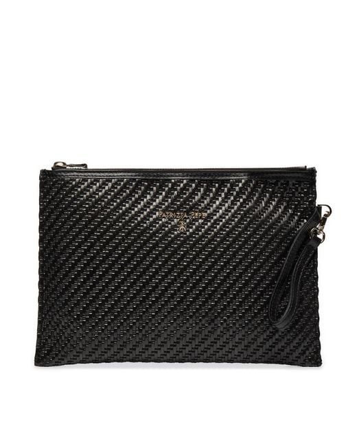 Pochette con Inserti in Rafia / Nero - Ideal Moda