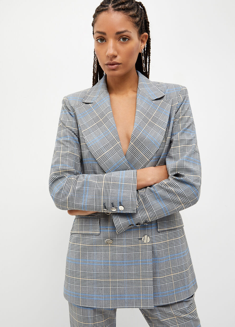 Blazer Doppiopetto con Fantasia / Grigio - Ideal Moda