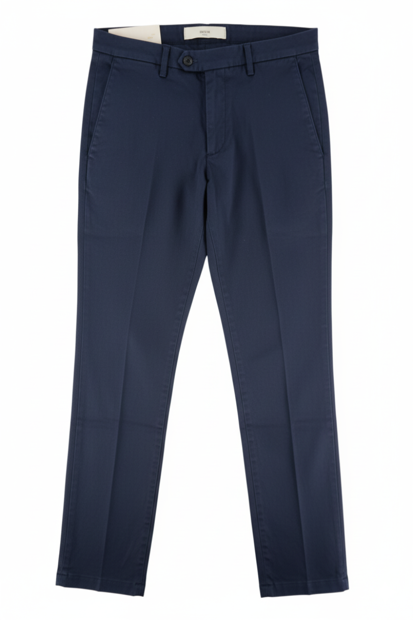 Pantalone Slim Fit in Cotone Tramato / Blu - Ideal Moda