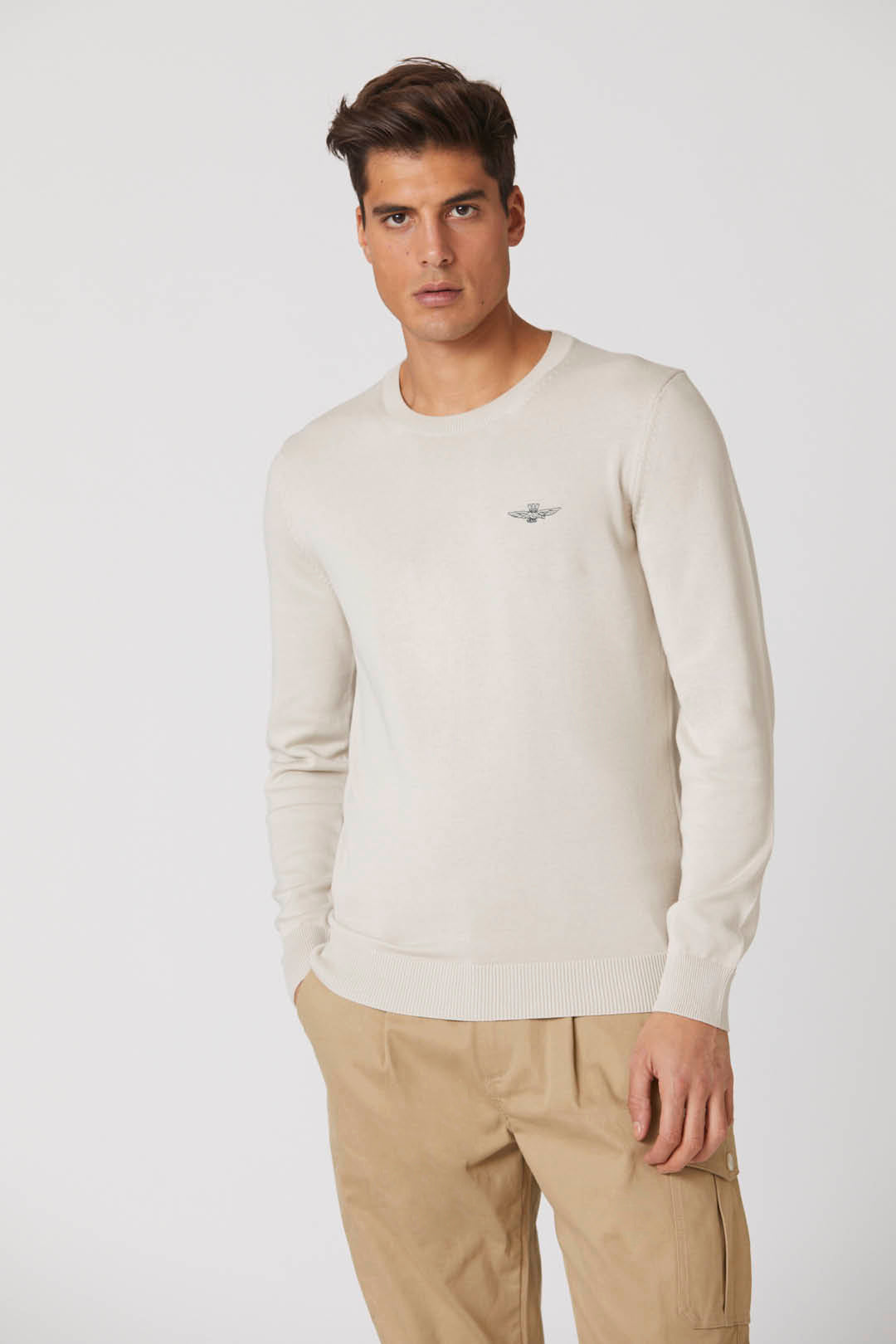 Maglia Girocollo in Cotone con Logo / Grigio - Ideal Moda