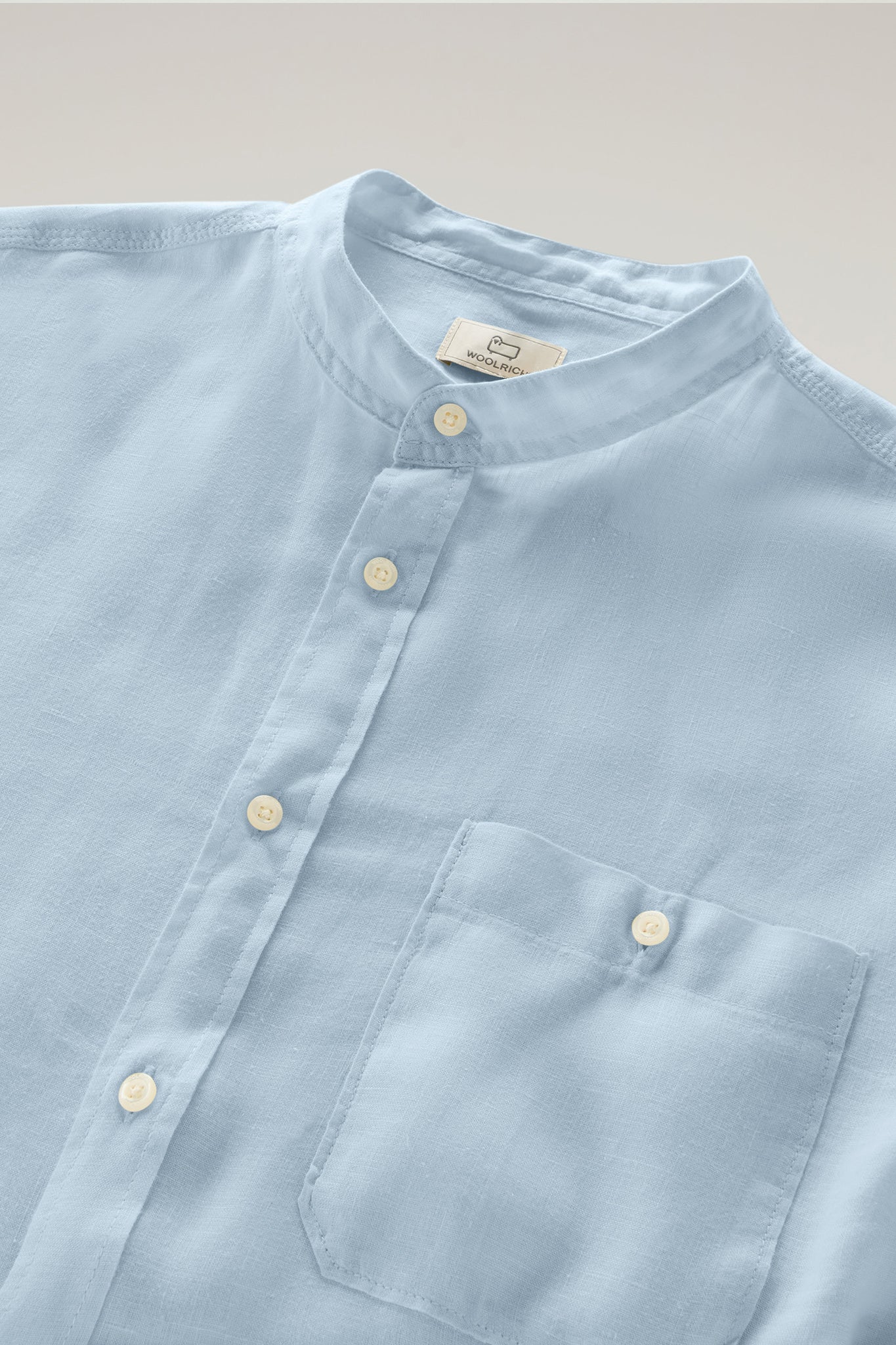 Camicia in Puro Lino con Colletto alla Coreana / Celeste - Ideal Moda