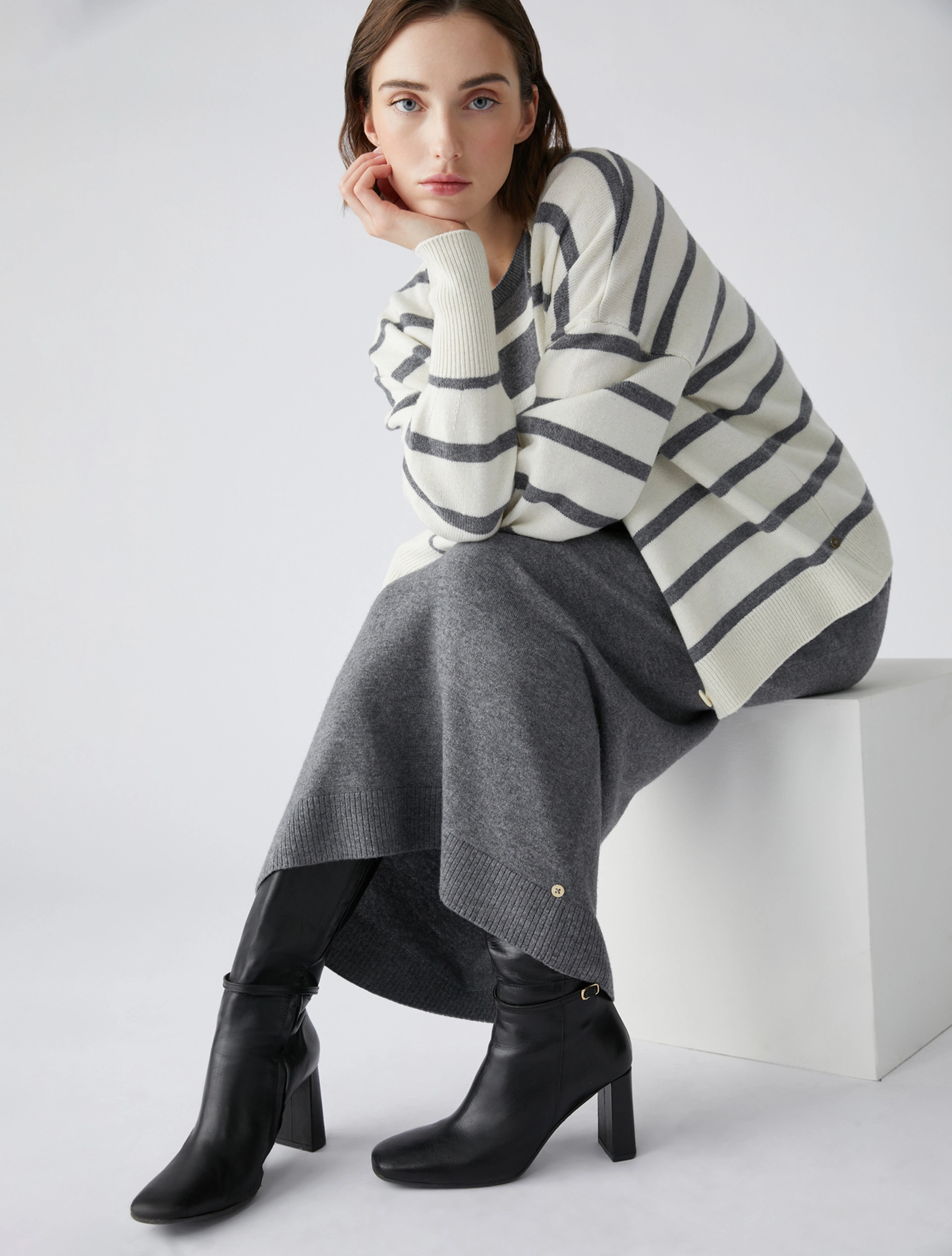 Gonna in Misto Lana e Cachemire / Grigio - Ideal Moda