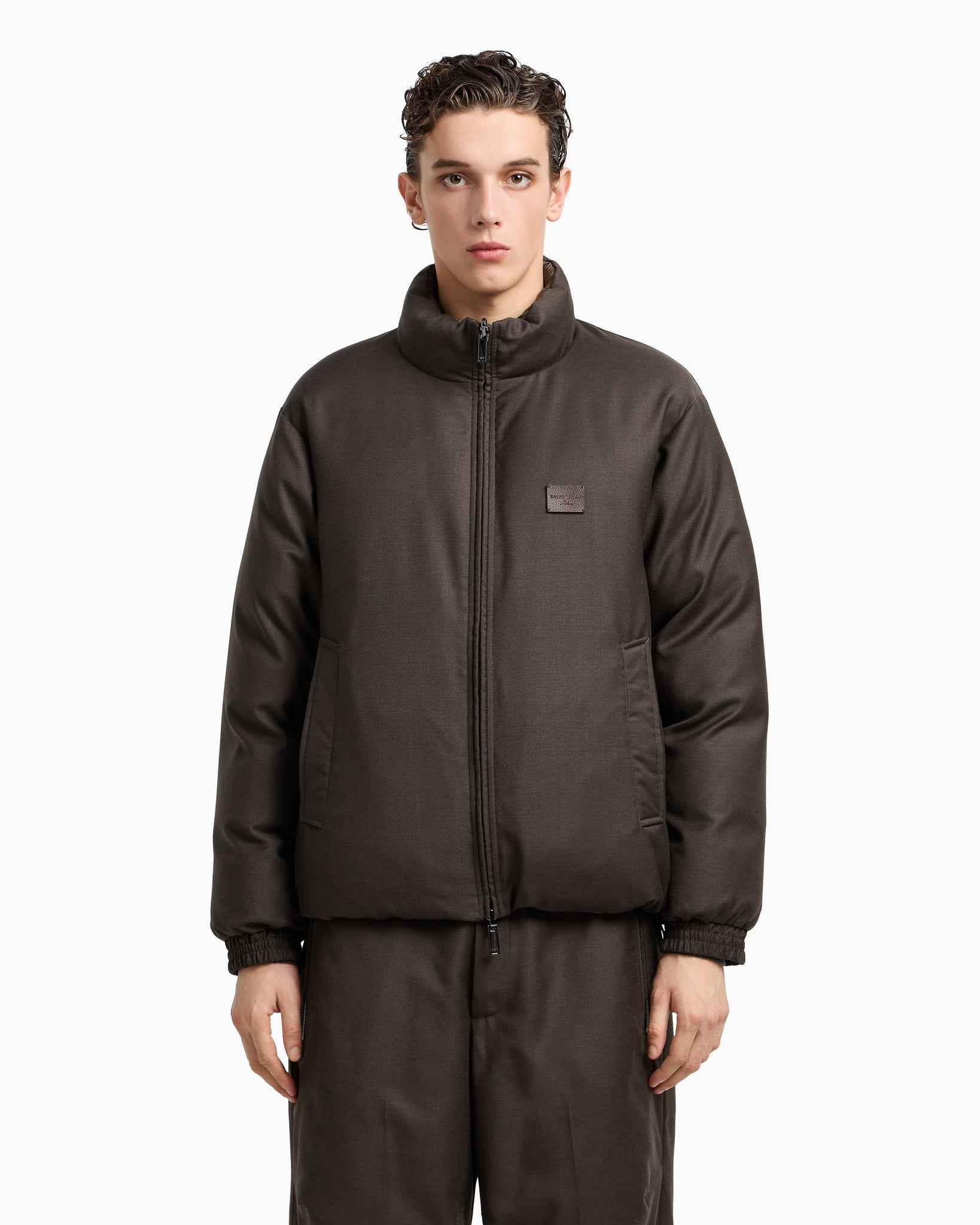 Piumino Reversibile in Twill Misto Lana / Verde
