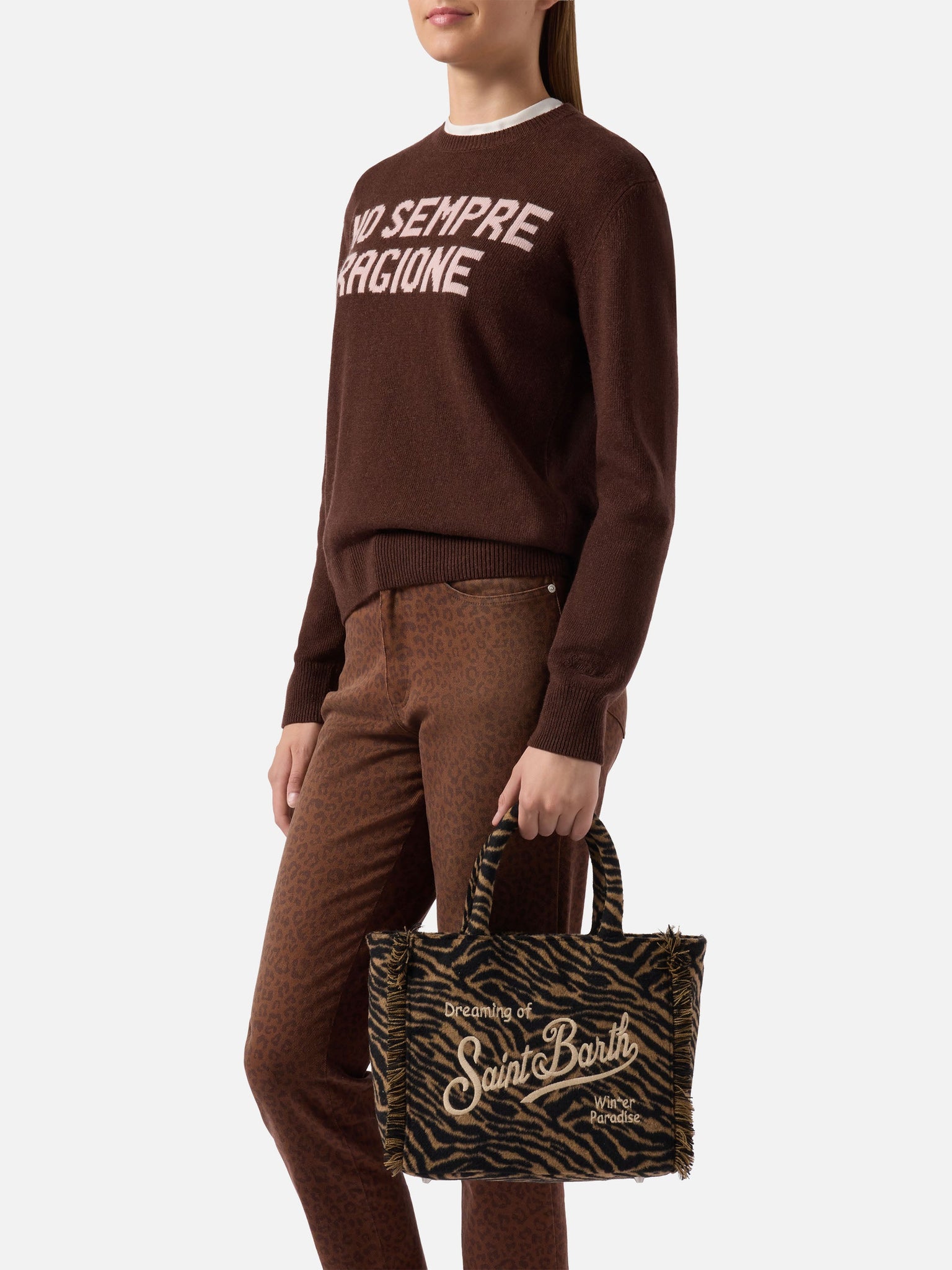 Borsa a Mano Colette in Misto Lana / Marrone