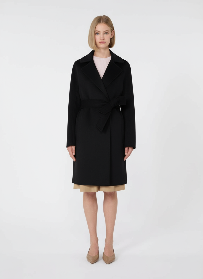 Cappotto a Vestaglia in Lana, Seta e Casmere / Nero - Ideal Moda