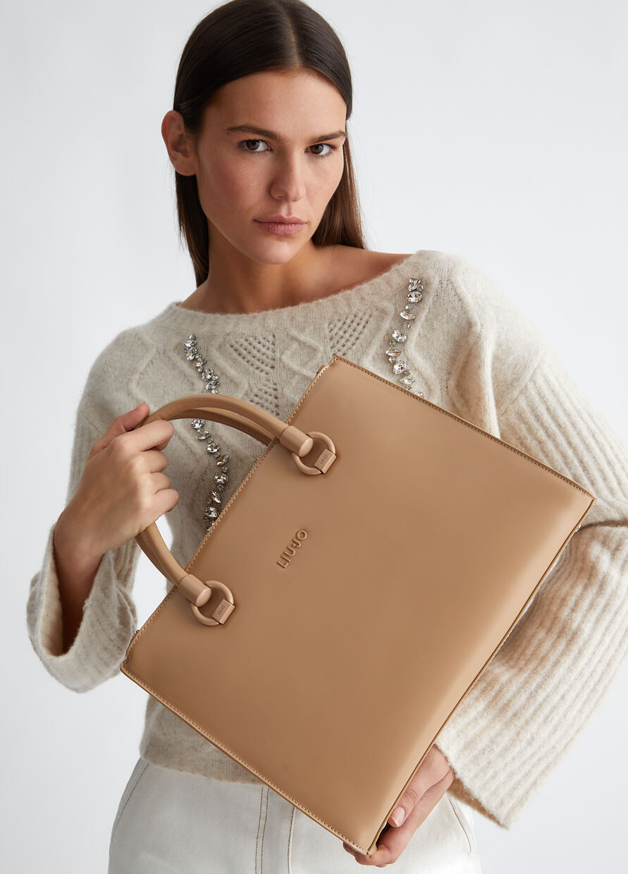 Borsa a Mano con Logo / Beige - Ideal Moda