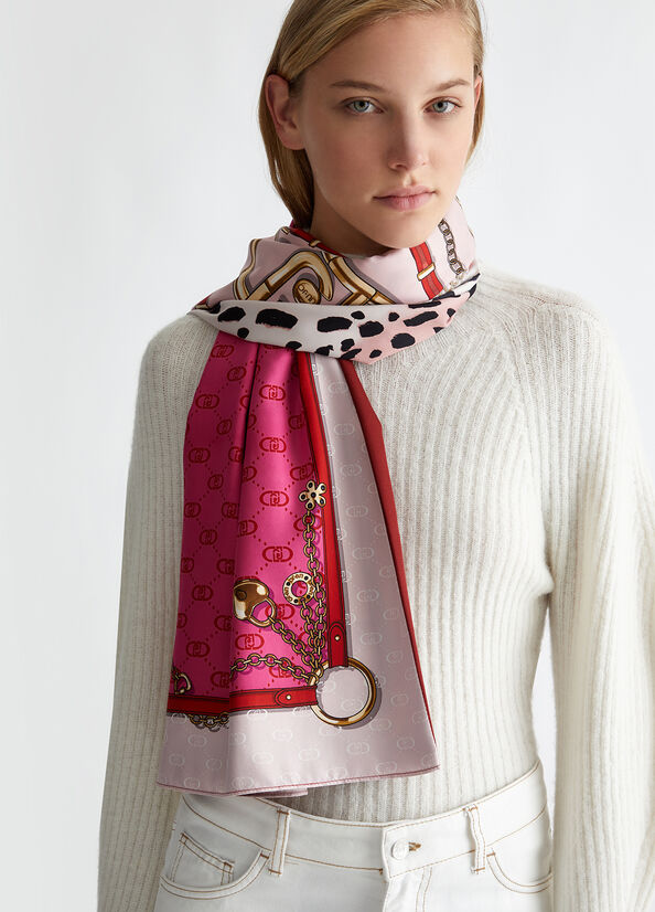 Foulard con Stampa Patchwork Rosso