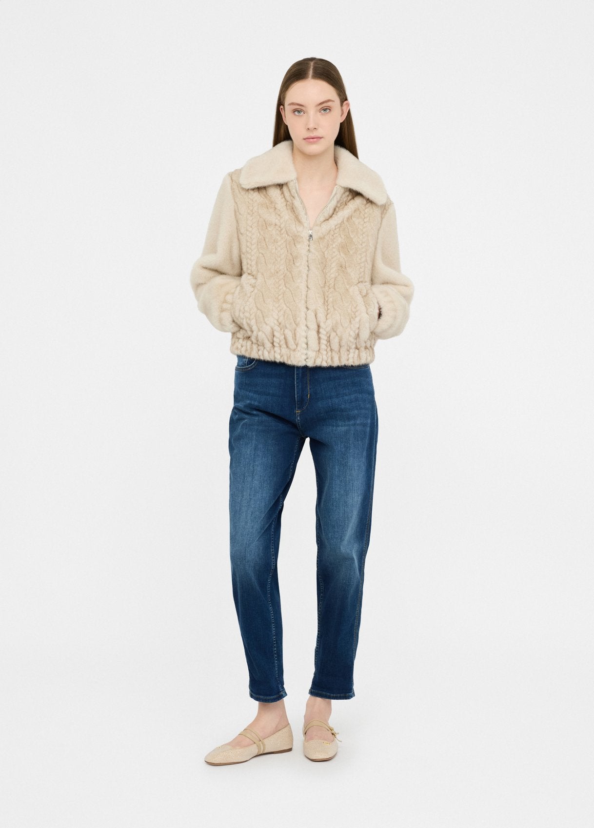 Bomber in Teddy con Trecce / Beige