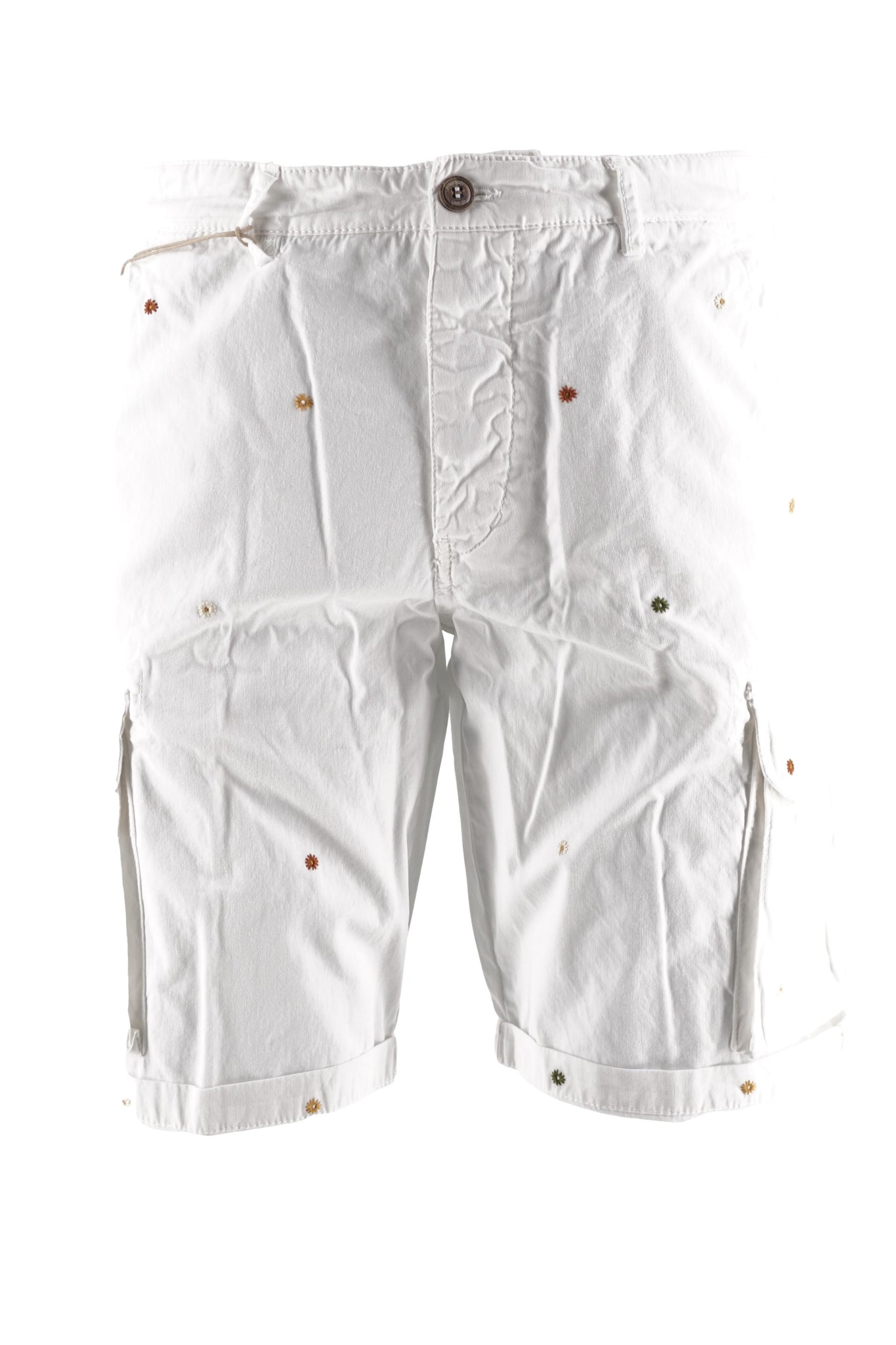 Pantaloncino Tasconato con Ricami Modello Nick / Bianco - Ideal Moda
