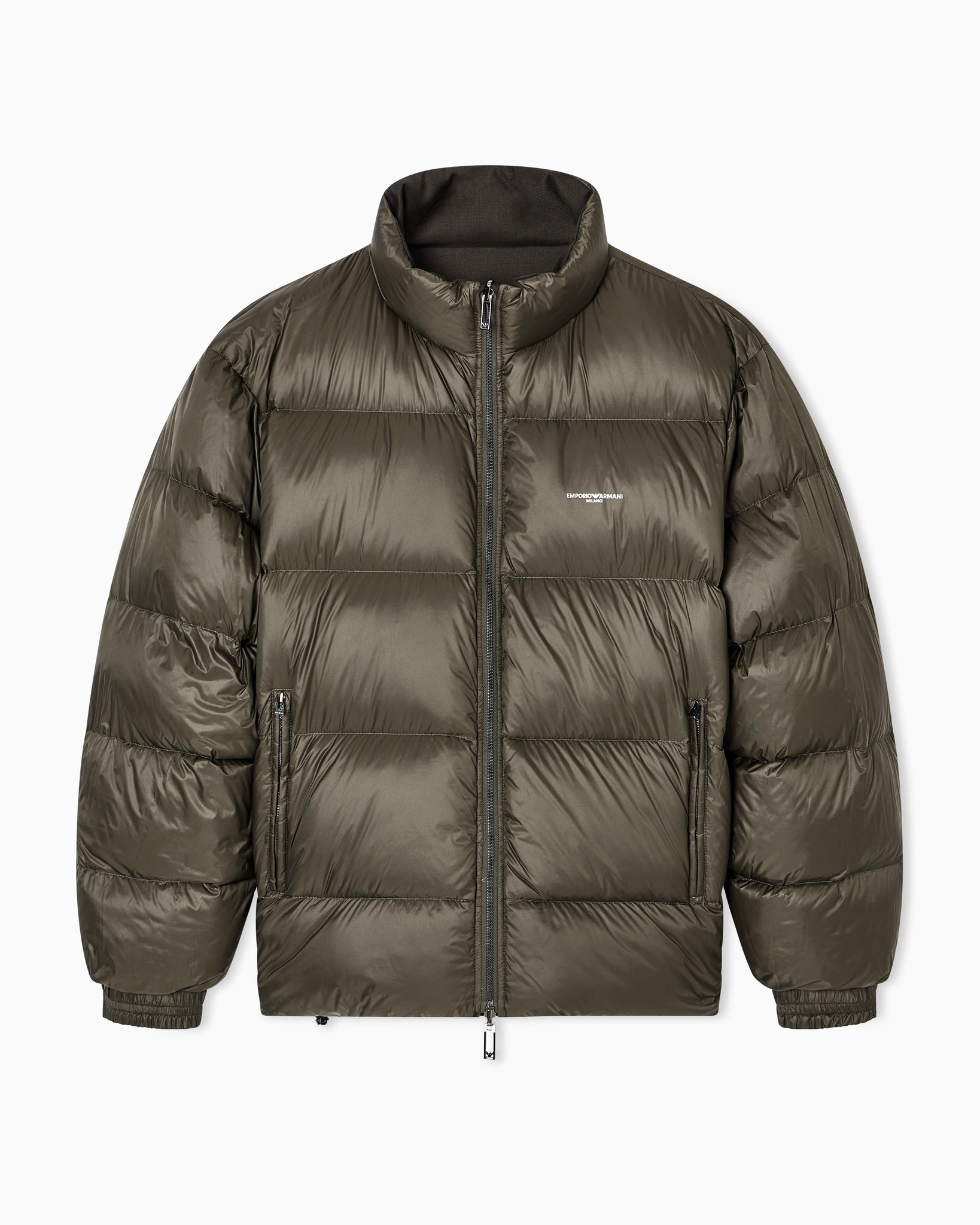 Piumino Reversibile in Twill Misto Lana / Verde