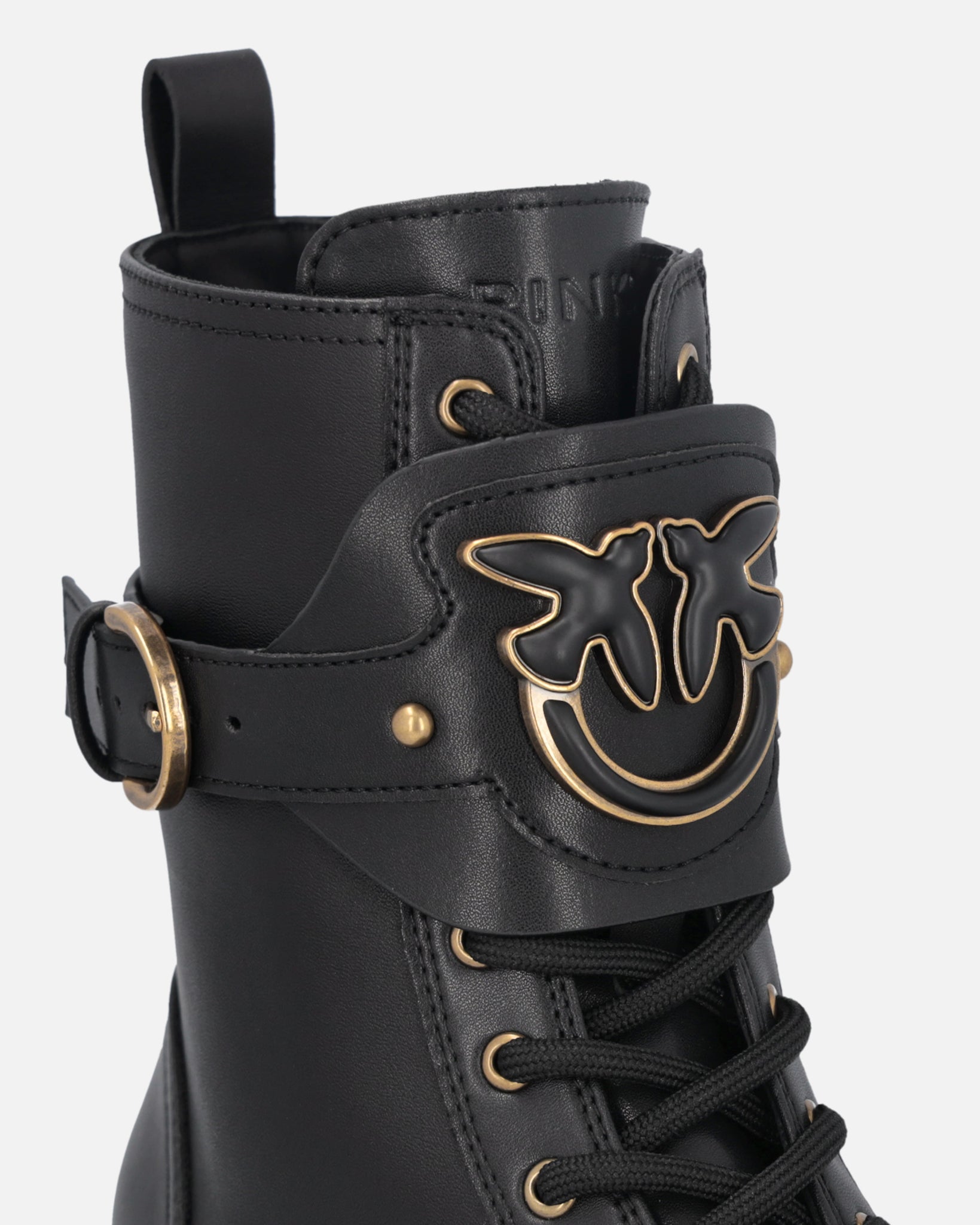 Anfibi in Pelle con Cinturino Logato Davanti / Nero - Ideal Moda