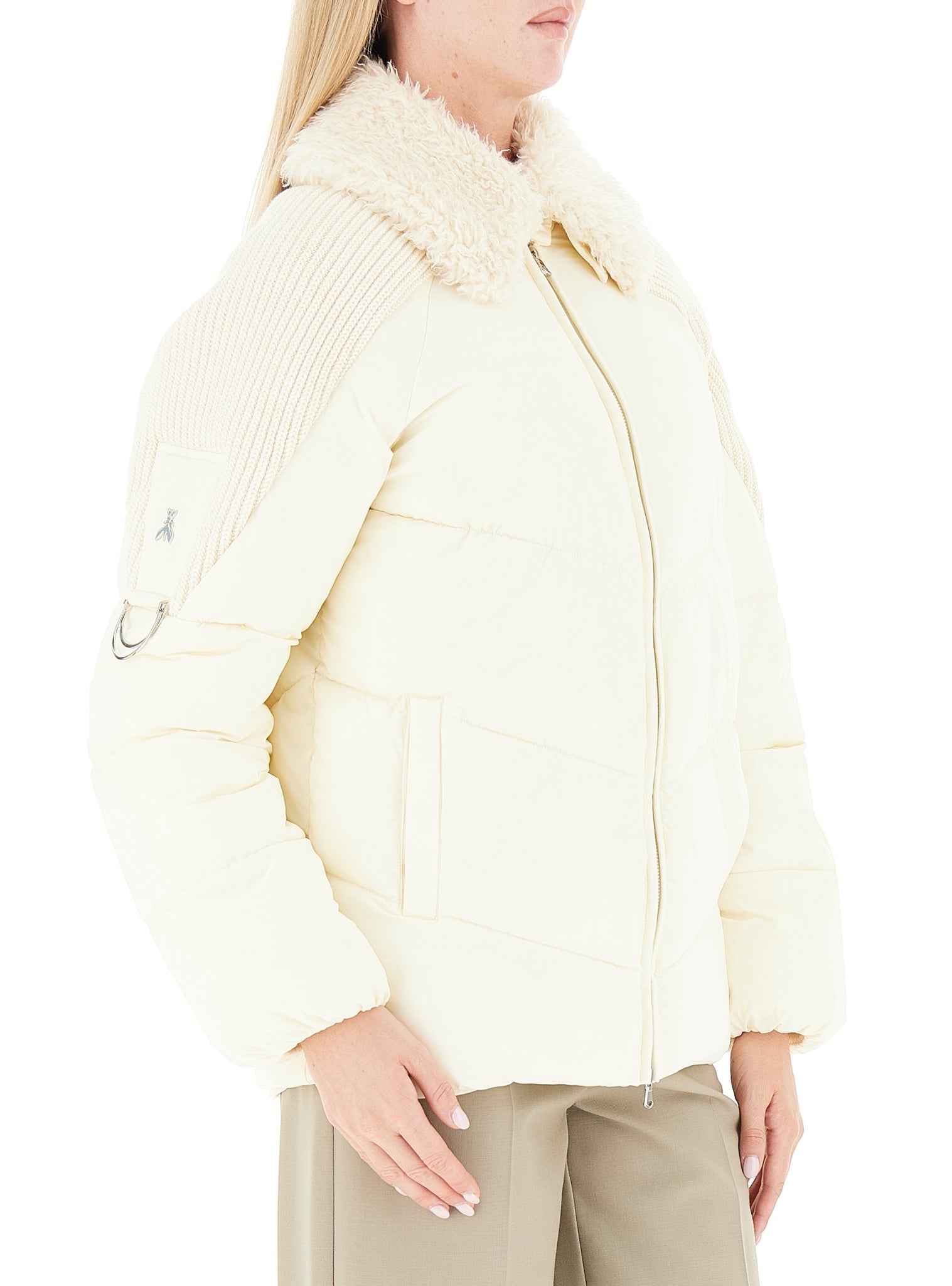 Piumino con Inserti in Maglia / Avorio